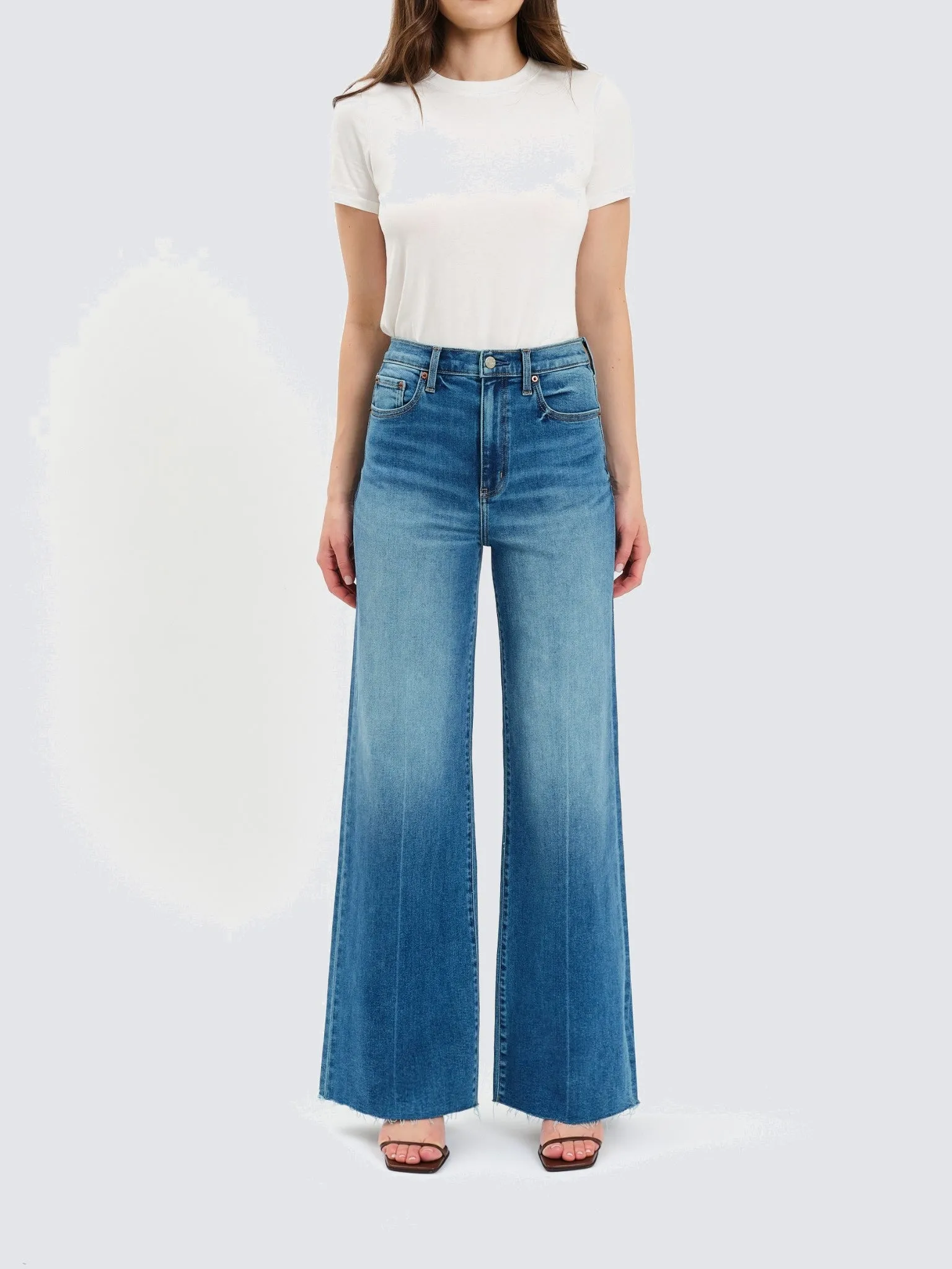 Far Out High Rise Wide Leg Jean in New Indigo sold by Daze