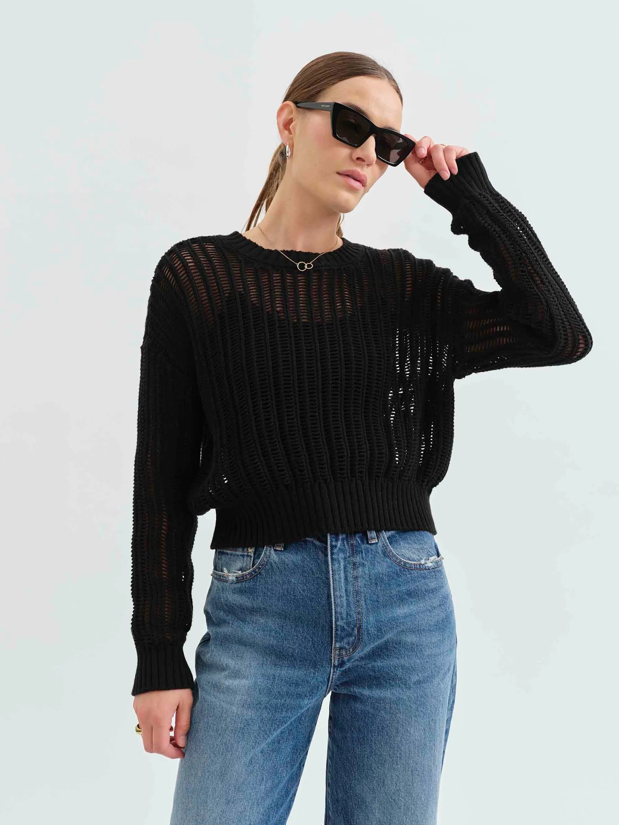 Seaside Open Stitch Sweater in Black sold by Daze