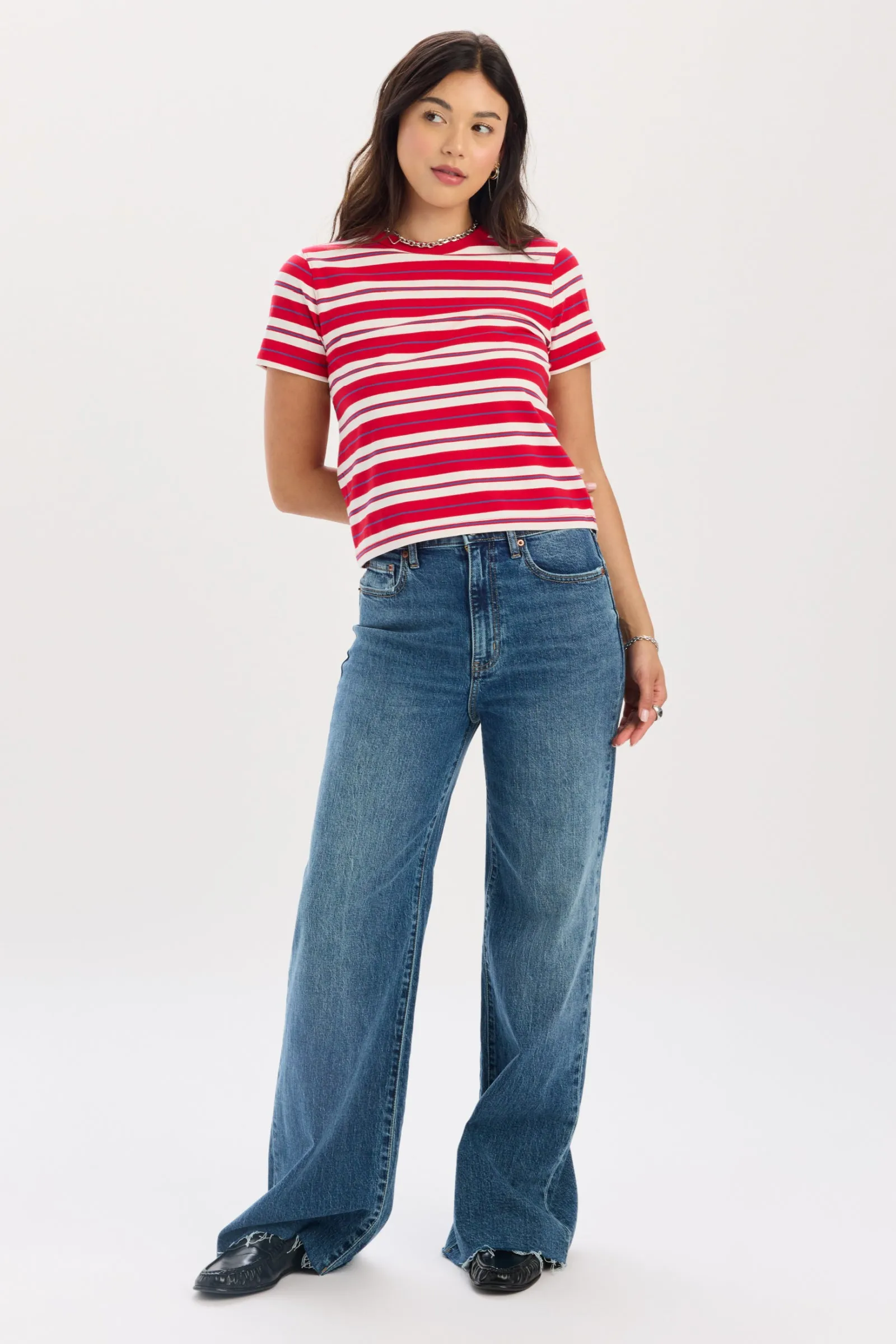 Zuma Crew Neck Tee in Scarlet Stripe sold by Daze product image thumbnail 4
