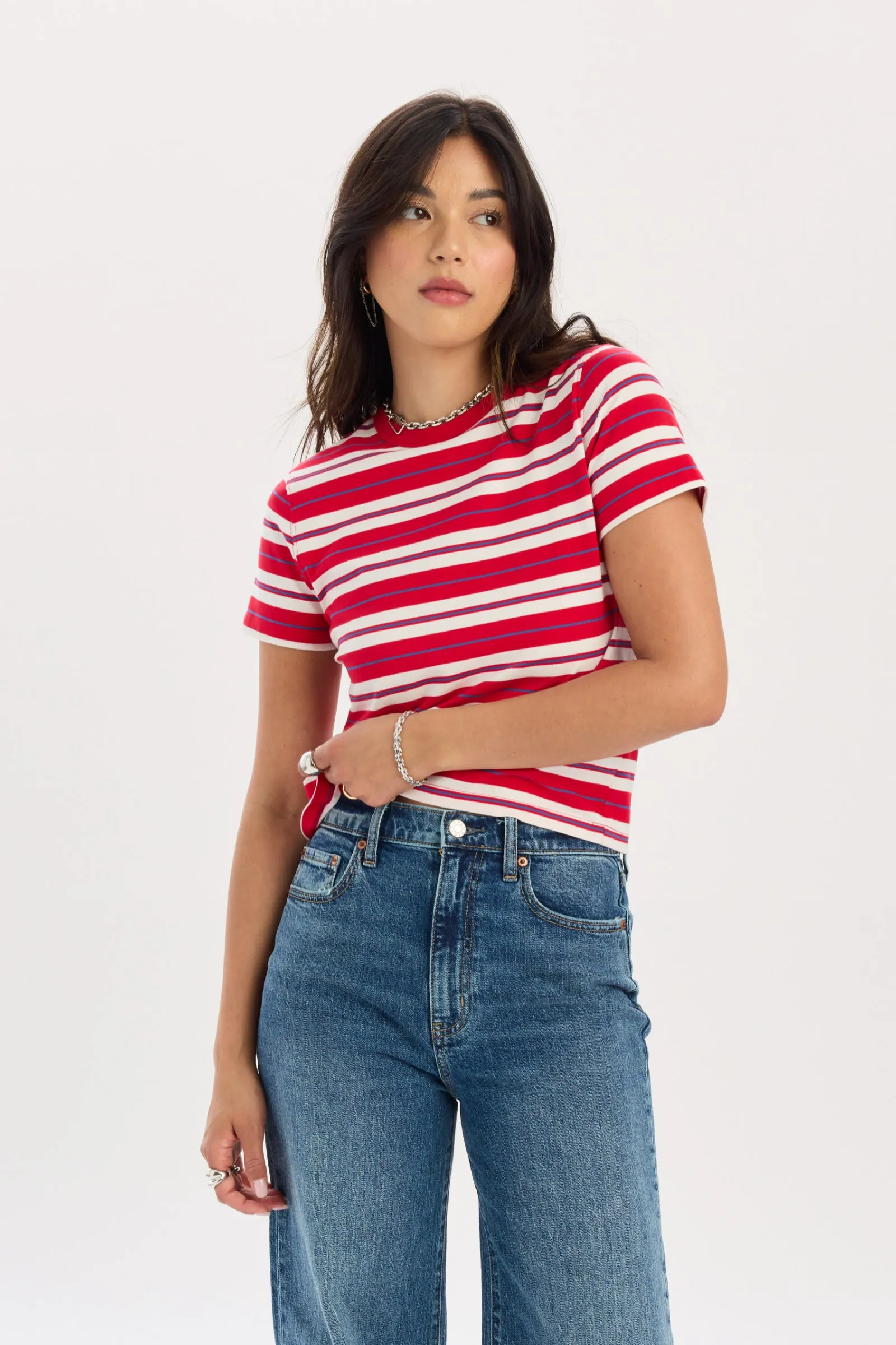 Zuma Crew Neck Tee in Scarlet Stripe sold by Daze product image thumbnail 3