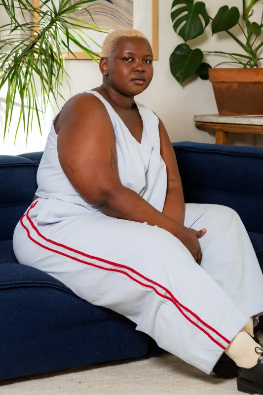 Jules Pant -Mist with Red Piping made by Shelter