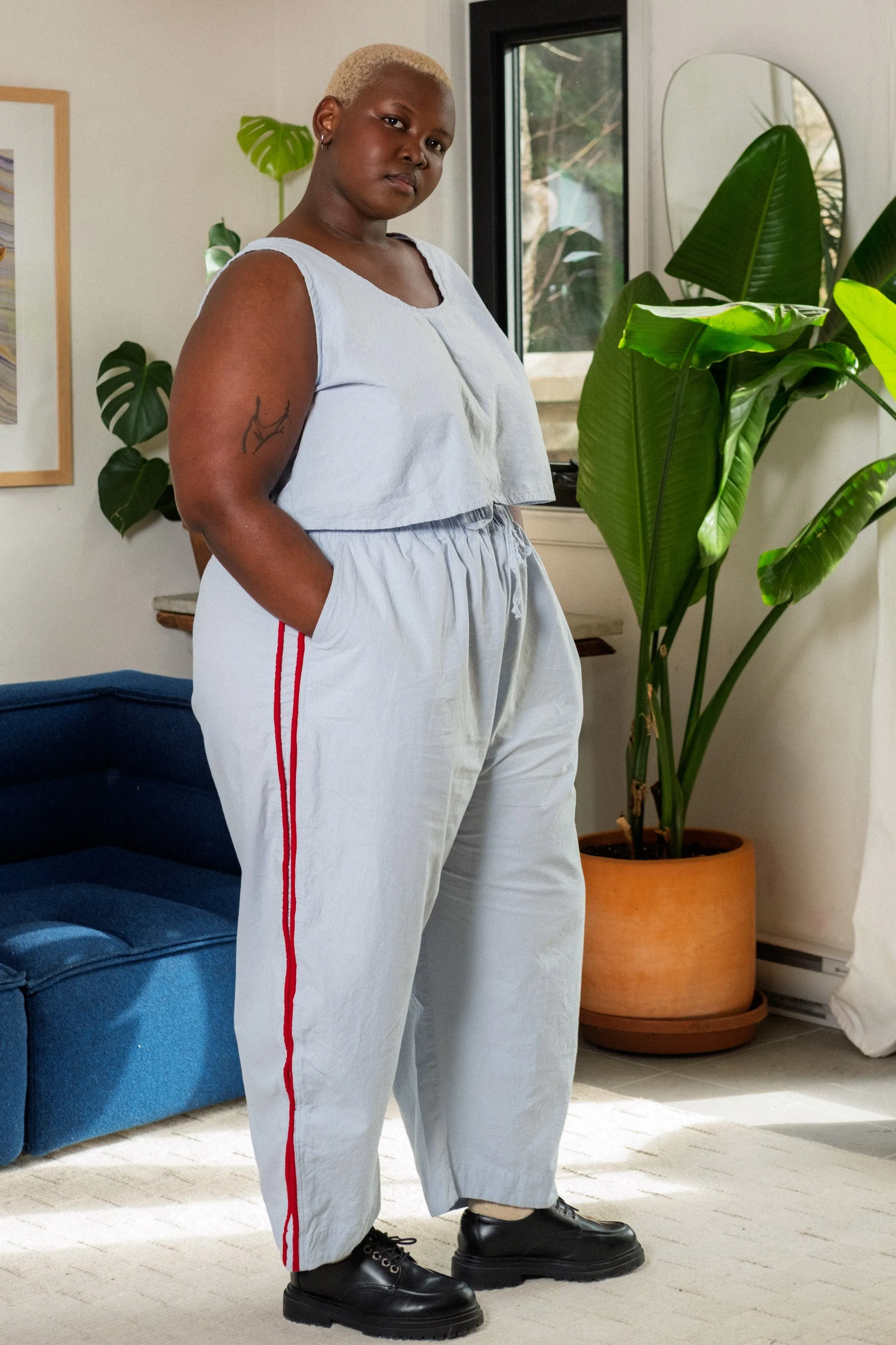 Jules Pant -Mist with Red Piping sold by Shelter product image thumbnail 2