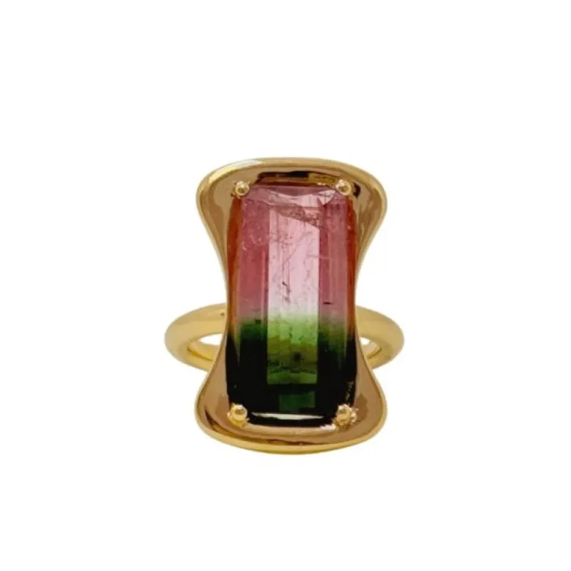 Watermelon Tourmaline Wave Ring sold by Stoned Fine Jewelry