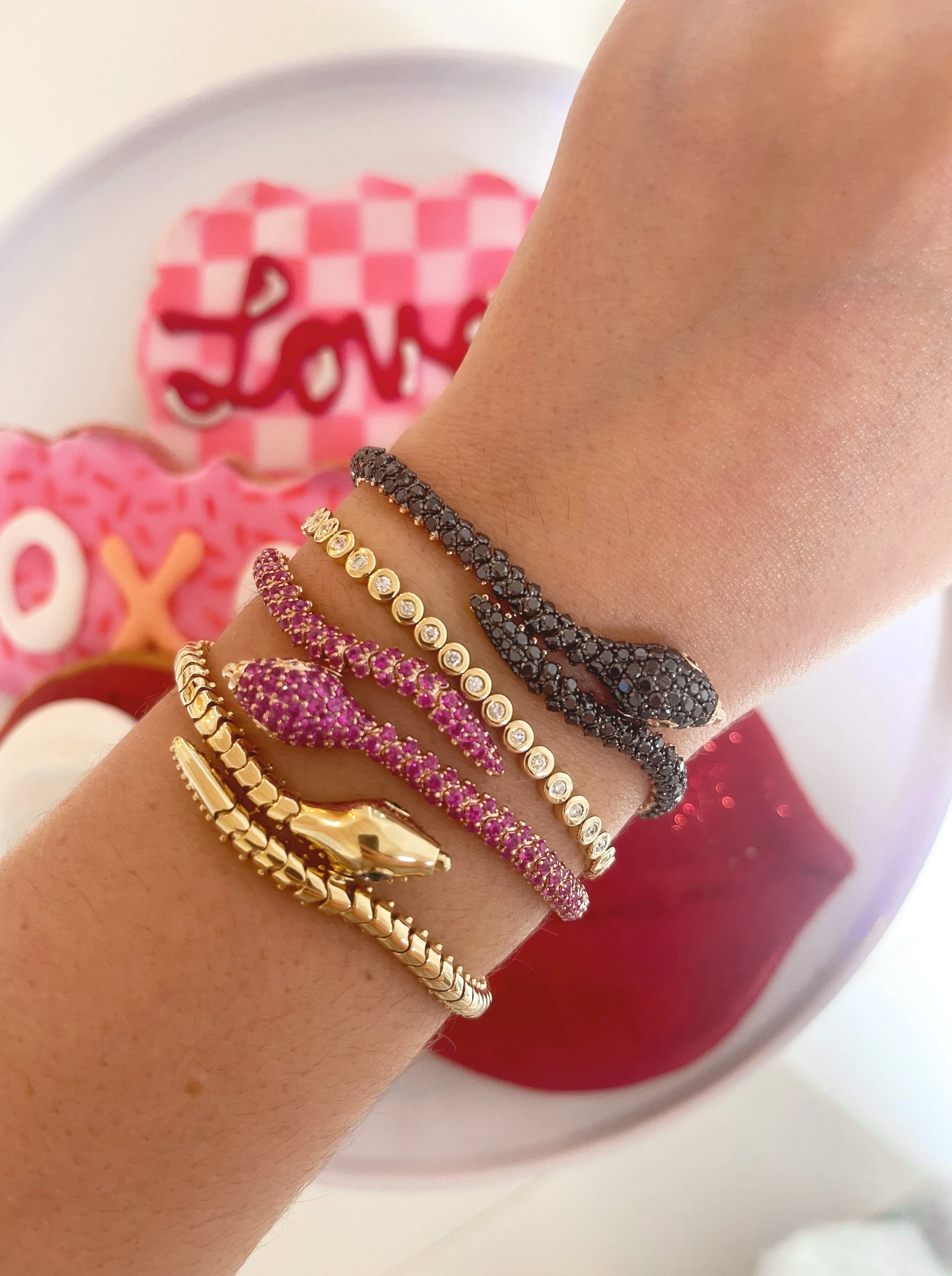 Hot Pink Sapphire Serpent Bracelet sold by Stoned Fine Jewelry product image thumbnail 4