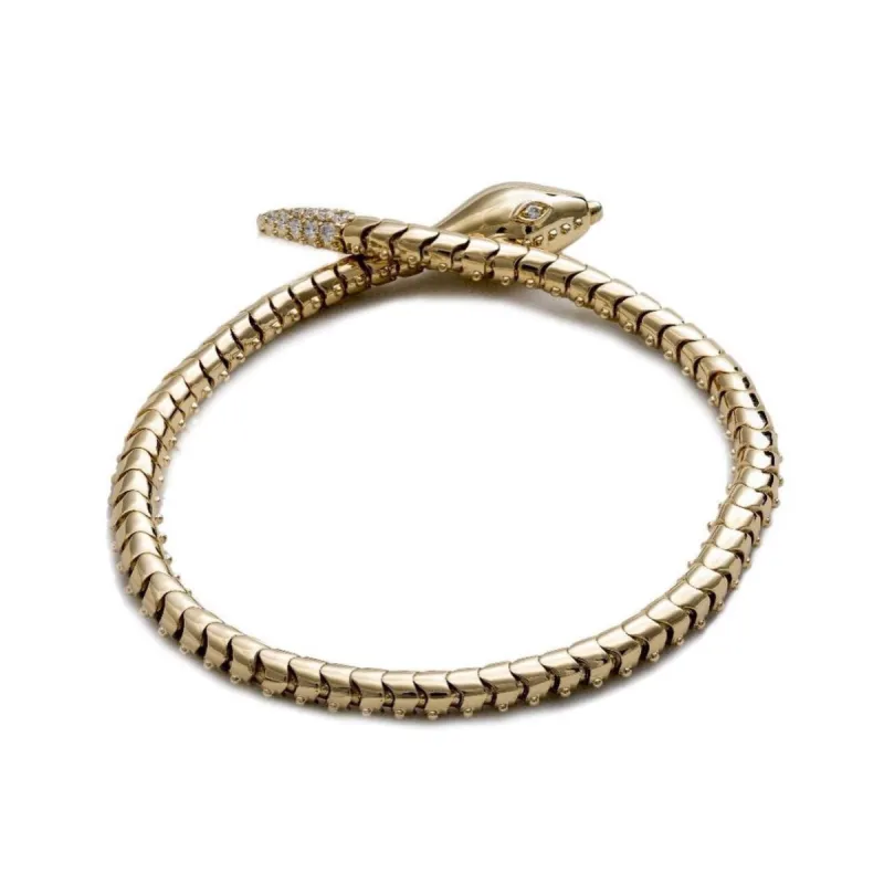 Diamond Eyes & Rattler Serpent Bracelet made by Stoned Fine Jewelry