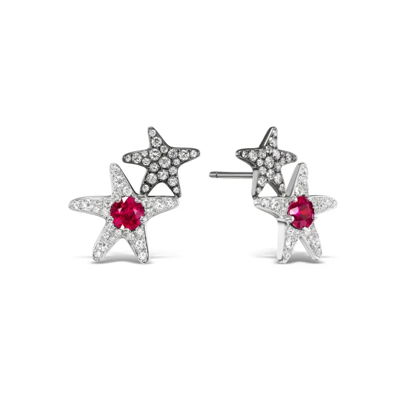 Burmese Ruby Starfish Earrings made by Stoned Fine Jewelry