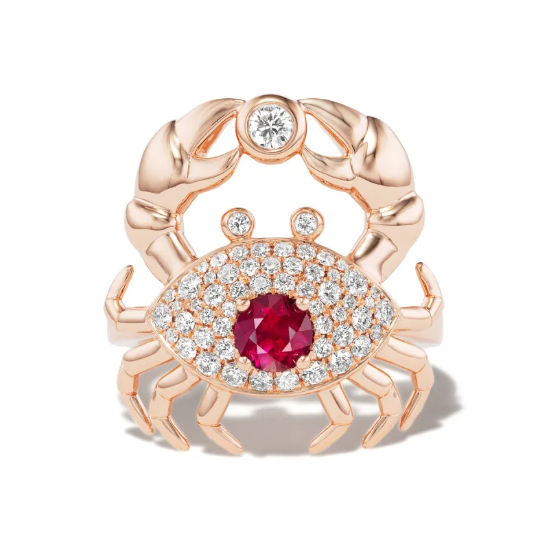 Burmese Ruby Crab Ring made by Stoned Fine Jewelry