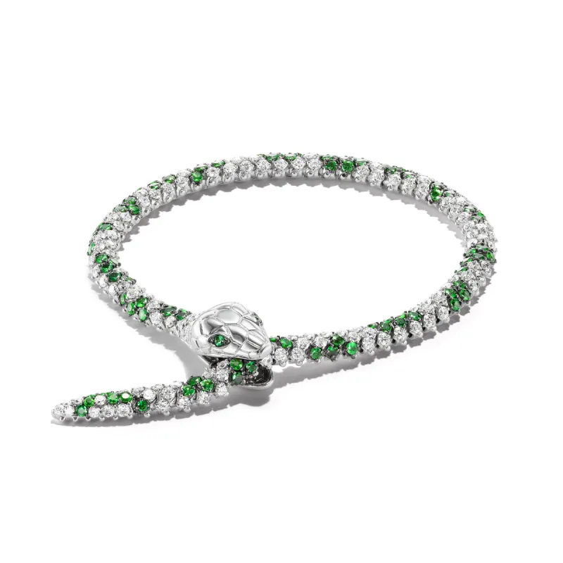 Nouveau Tsavorite & Diamond Serpent Bracelet sold by Stoned Fine Jewelry