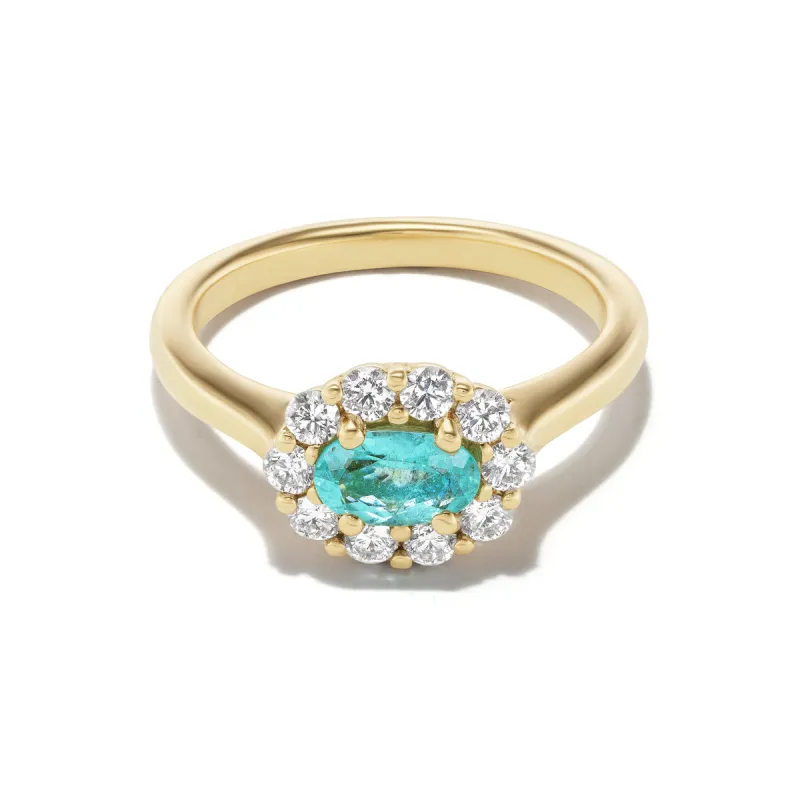 Bespoke East West Oval Cut Paraíba Tourmaline Bloom Pinky Ring sold by Stoned Fine Jewelry