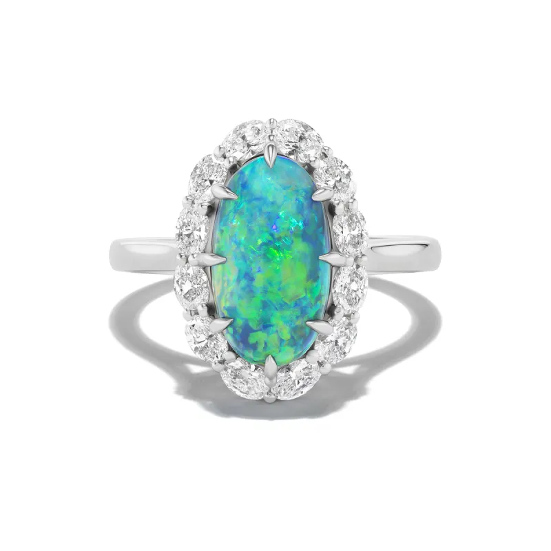 *NEW* 3.20 Carat “Bean” Australian Black Opal Ring with Oval Diamonds made by Stoned Fine Jewelry