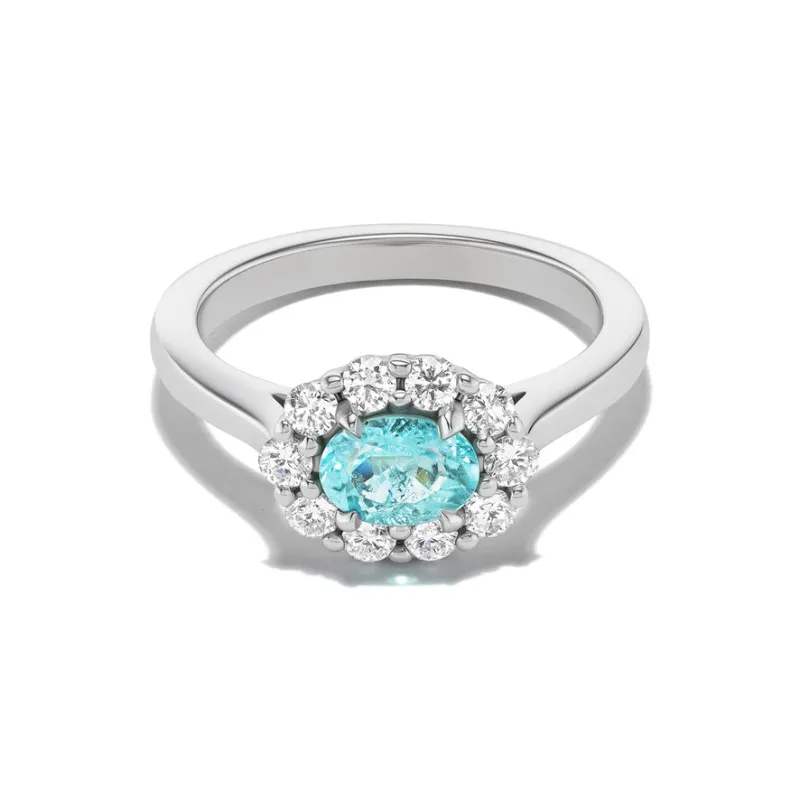 *NEW* Bespoke 0.48CT East West Oval Cut Paraíba Tourmaline Bloom Pinky Ring made by Stoned Fine Jewelry