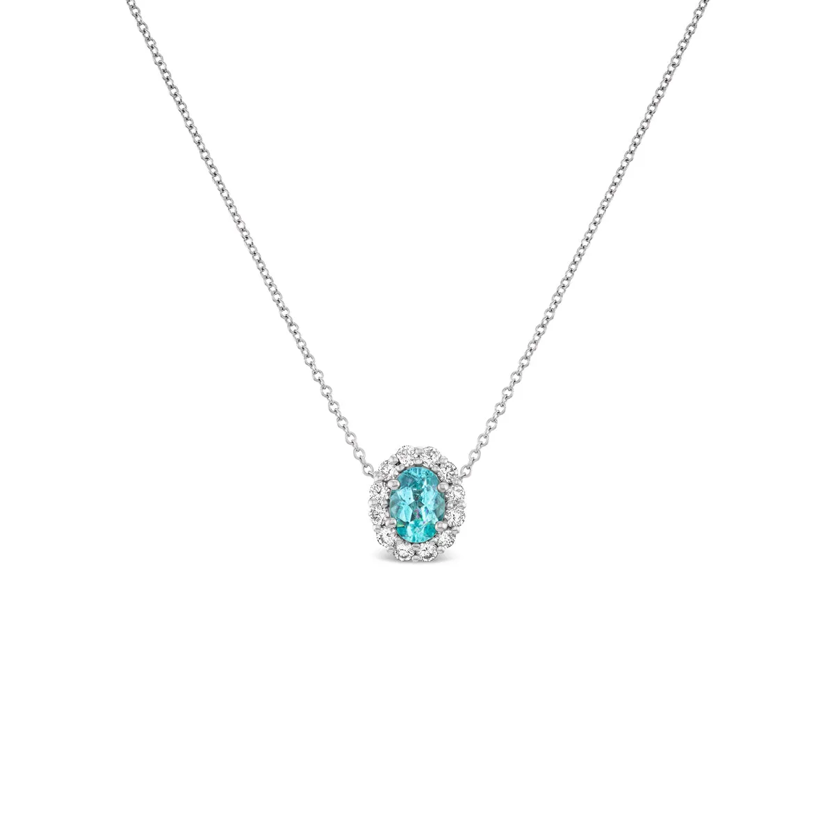 *NEW* Bespoke East West 0.84 Oval Cut Paraiba Bloom Pendant sold by Stoned Fine Jewelry
