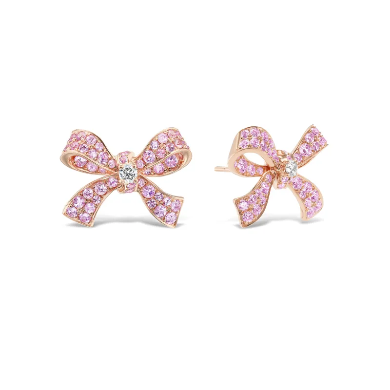 Pink Sapphire Bow Earrings made by Stoned Fine Jewelry