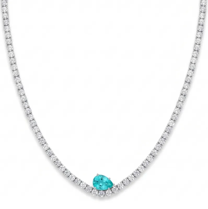 *NEW* Wave Diamond Tennis Necklace with 1.10CT Paraiba made by Stoned Fine Jewelry
