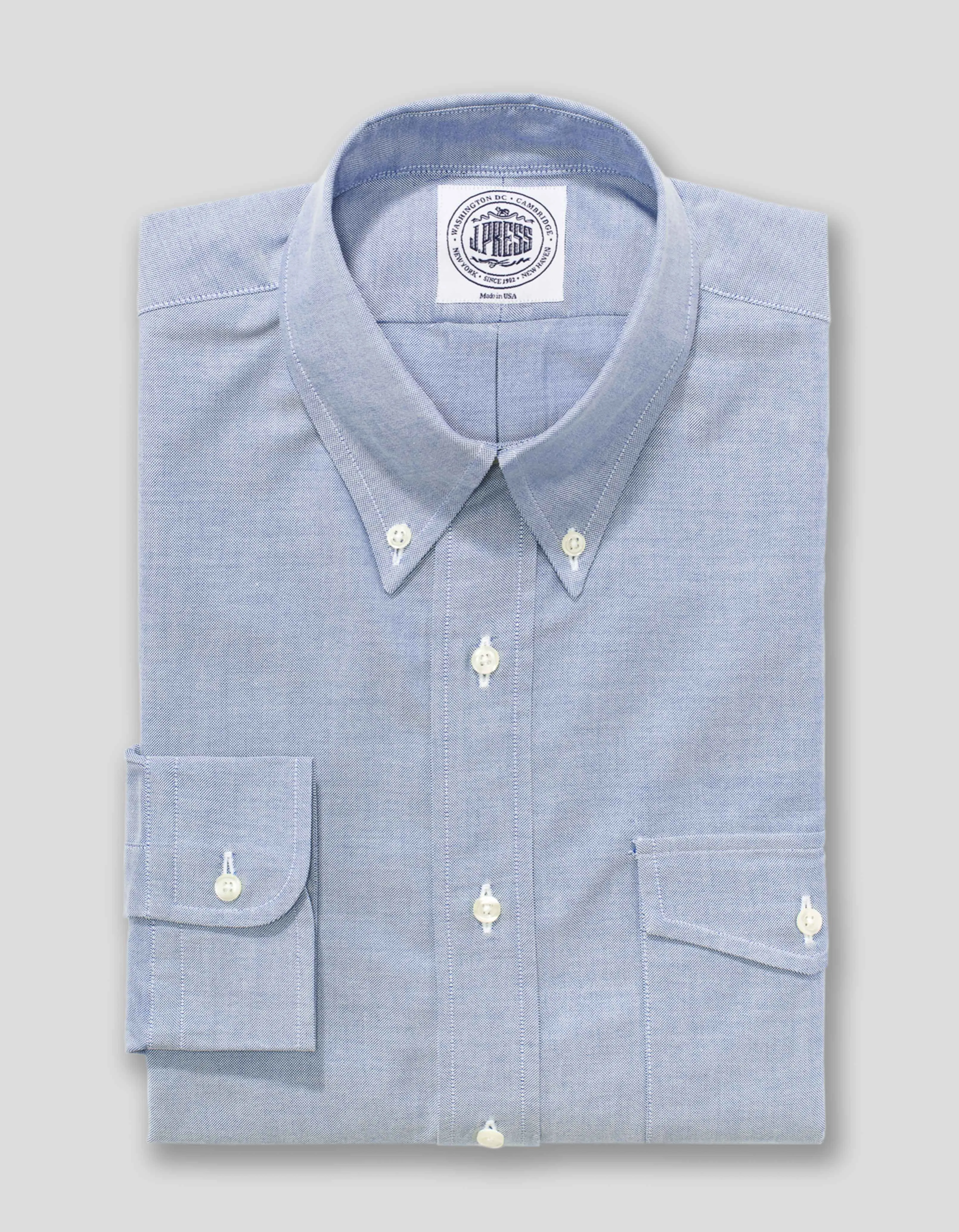 Made-in-USA Flap Pocket Blue Oxford Cloth Button Down Shirt - Classic Fit sold by J. Press