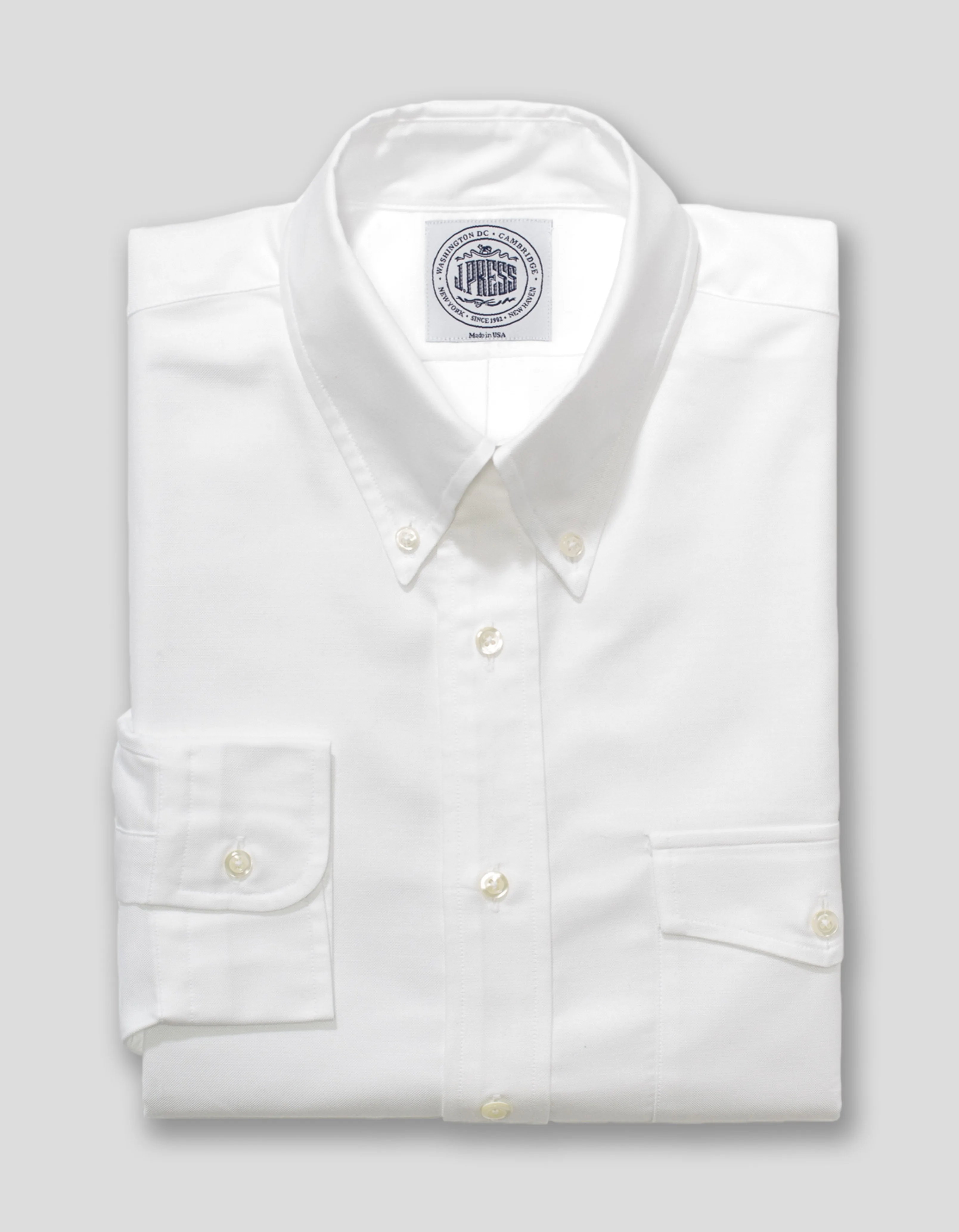 Made-in-USA Flap Pocket White Oxford Cloth Button Down Shirt - Classic Fit sold by J. Press