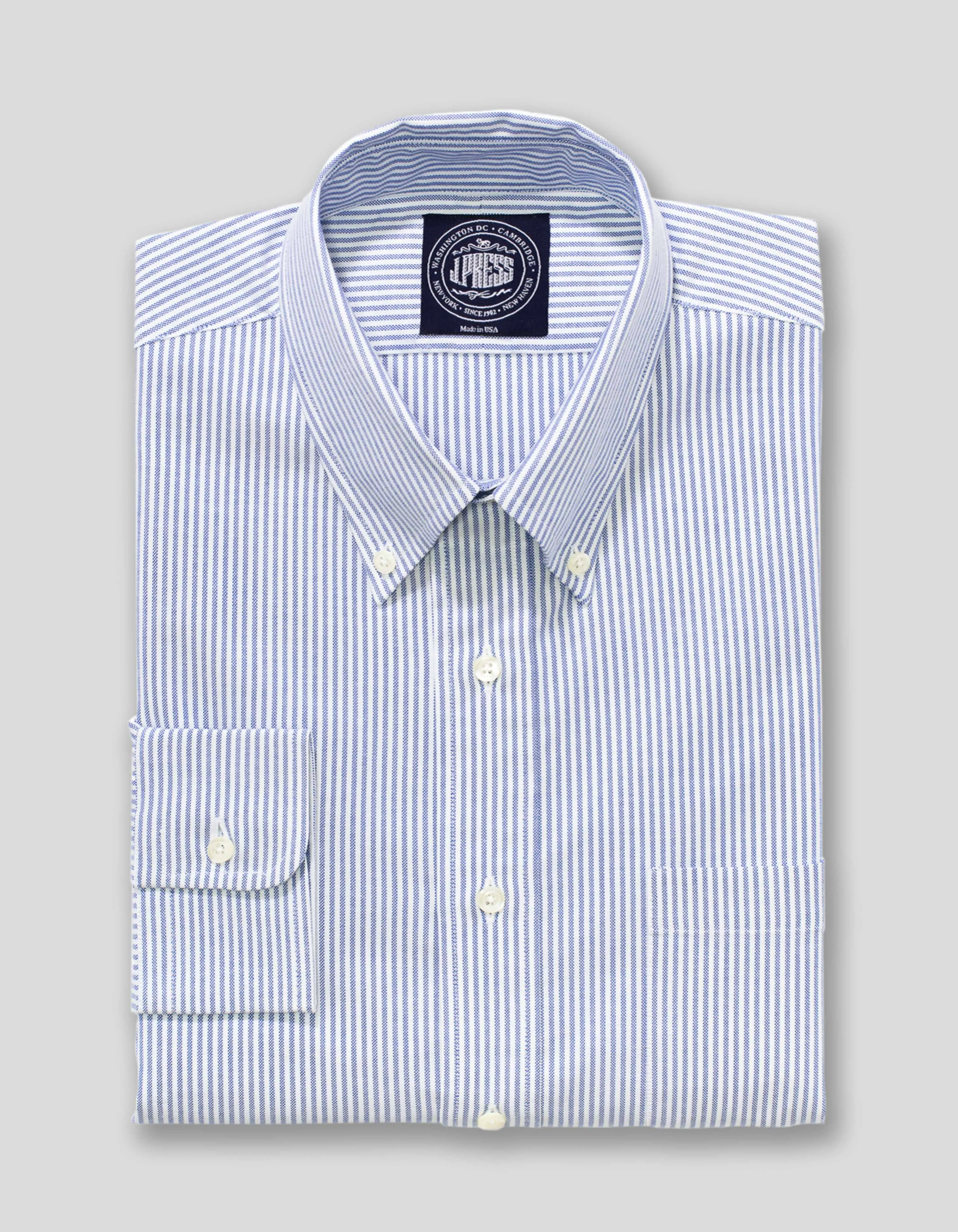 Made-in-USA Blue University Stripe Oxford Cloth Shirt - Regular Fit sold by J. Press