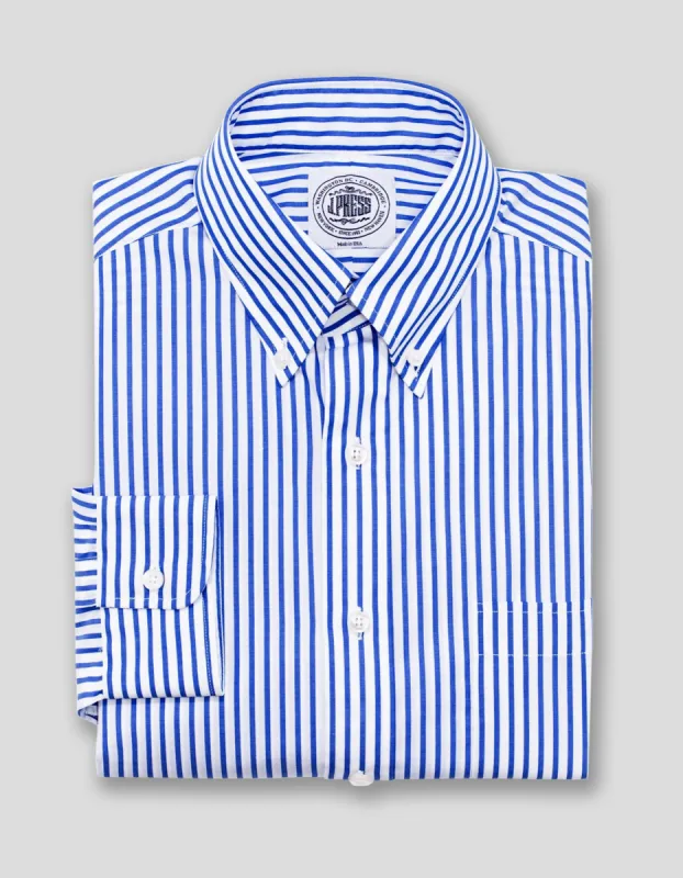 Made-in-Canada Blue Butcher Stripe Broadcloth Button Down Shirt - Classic Fit sold by J. Press