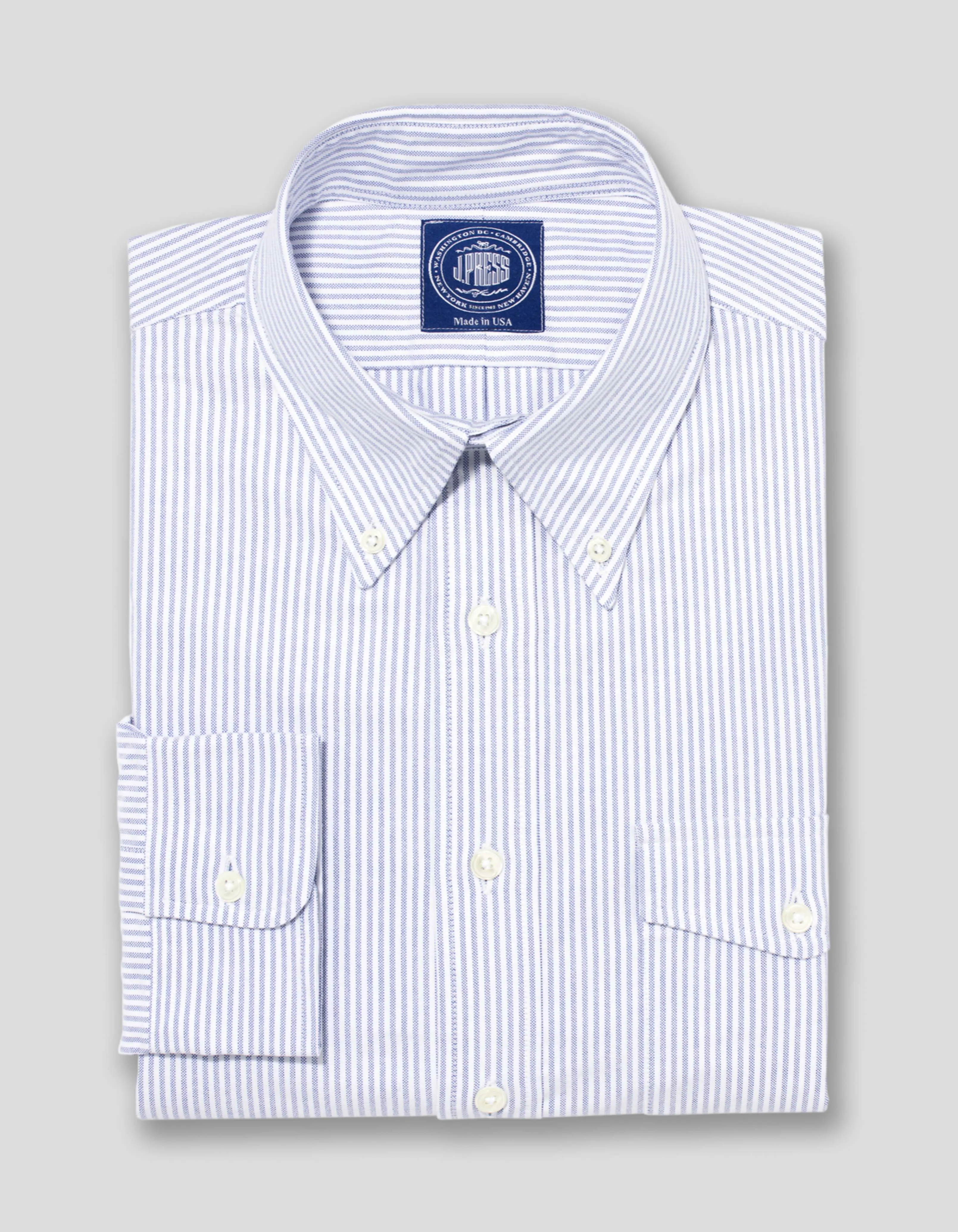 Made-in-USA Flap Pocket Blue University Stripe Oxford Cloth Shirt - Classic Fit sold by J. Press