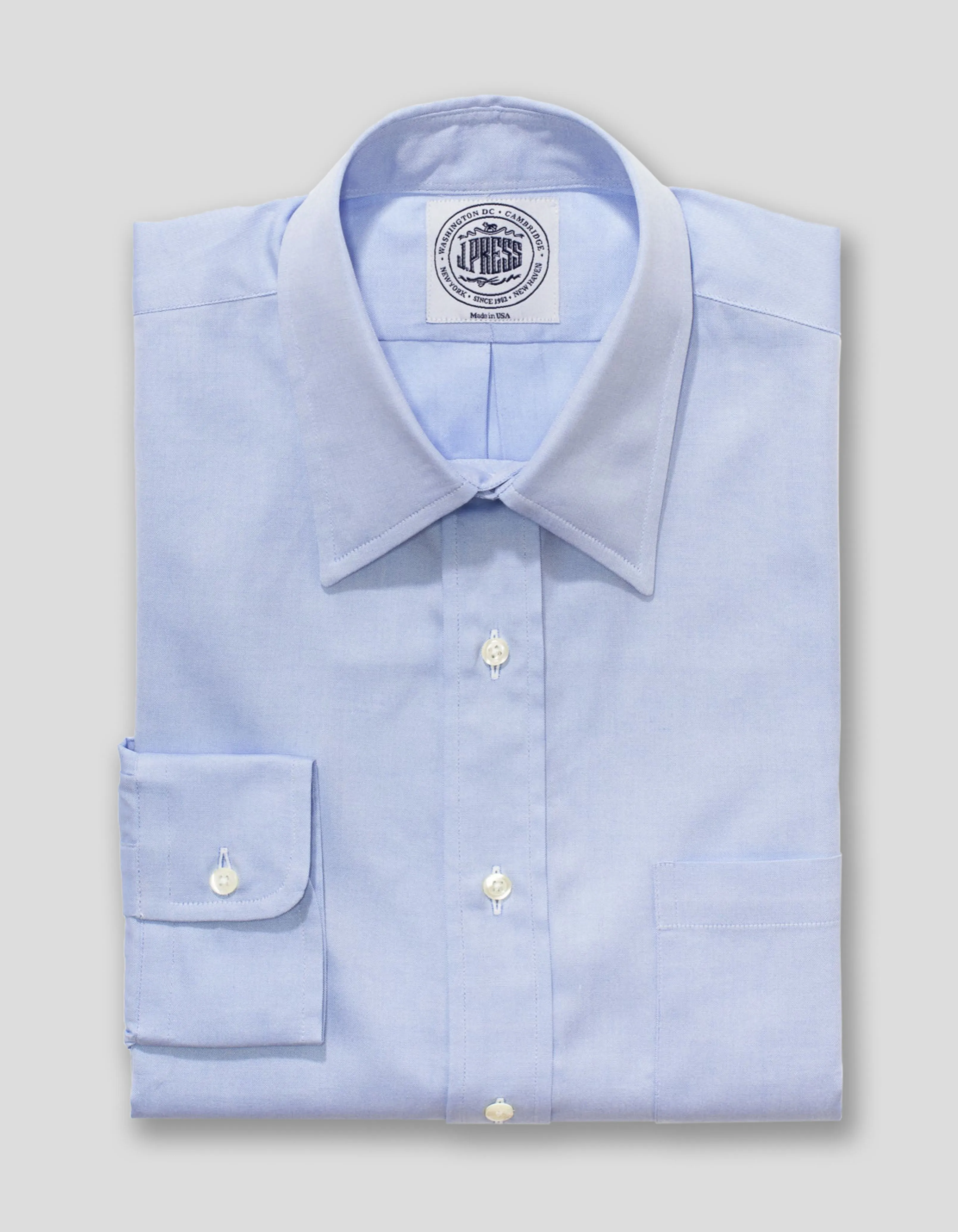 Made-in-USA Blue Pinpoint Oxford Point Collar Shirt - Classic Fit sold by J. Press