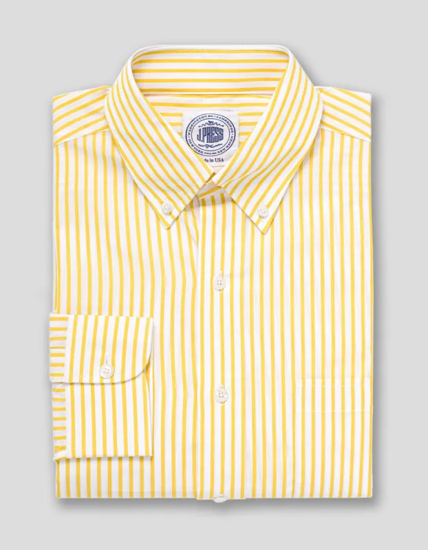 Made-in-Canada Yellow Butcher Stripe Broadcloth Button Down Shirt - Classic Fit sold by J. Press