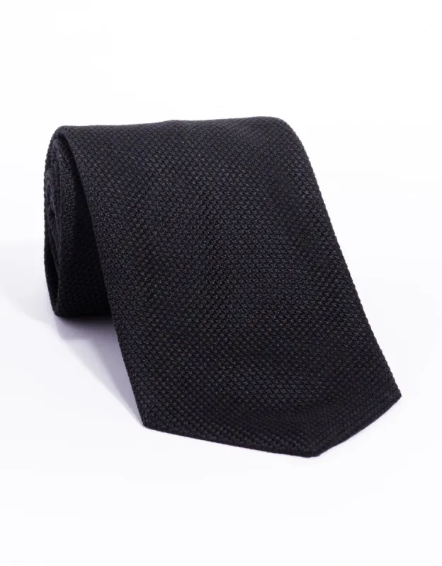 Made-in-England Solid Black Grenadine Tie sold by J. Press