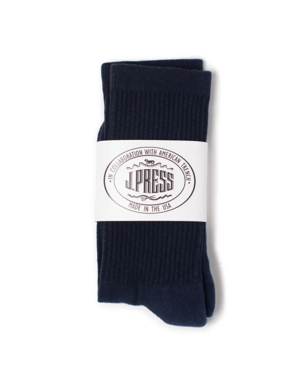 Made-in-USA Solid Navy Cotton Crew Socks sold by J. Press