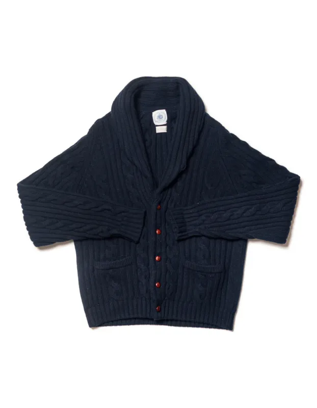 Made-in-Scotland Navy Cableknit Lambswool Cardigan sold by J. Press