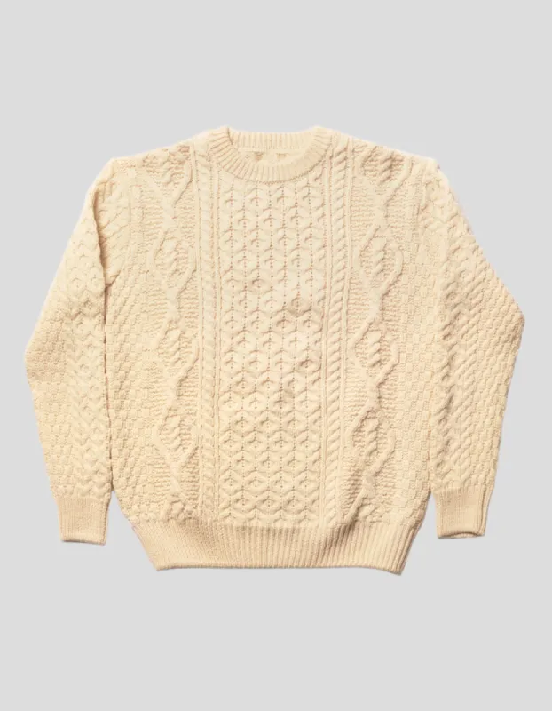 CREW NECK ARAN CABLE SWEATER - NATURAL sold by J. Press