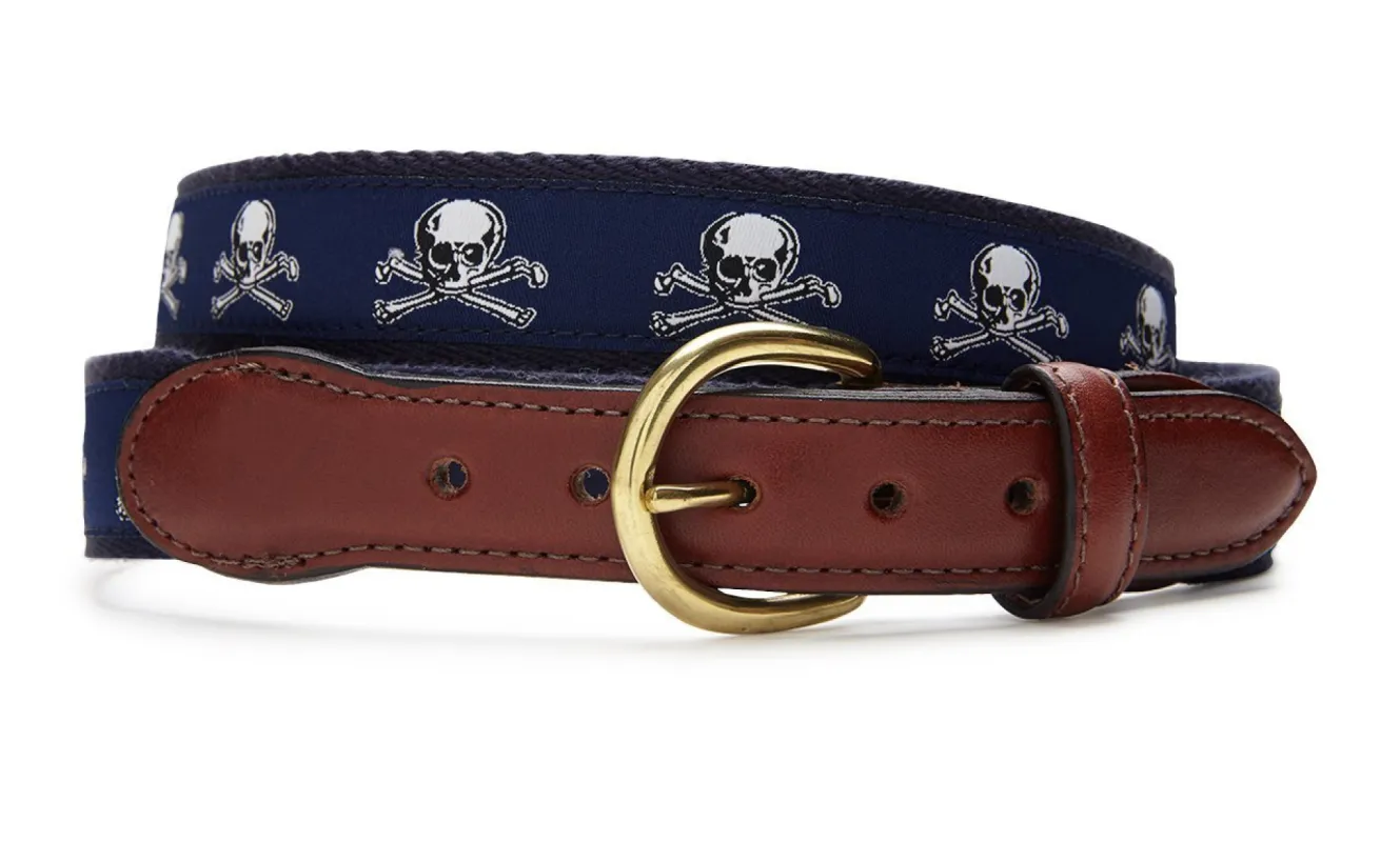 Made-in-USA Skull and Bones Motif Belt sold by J. Press