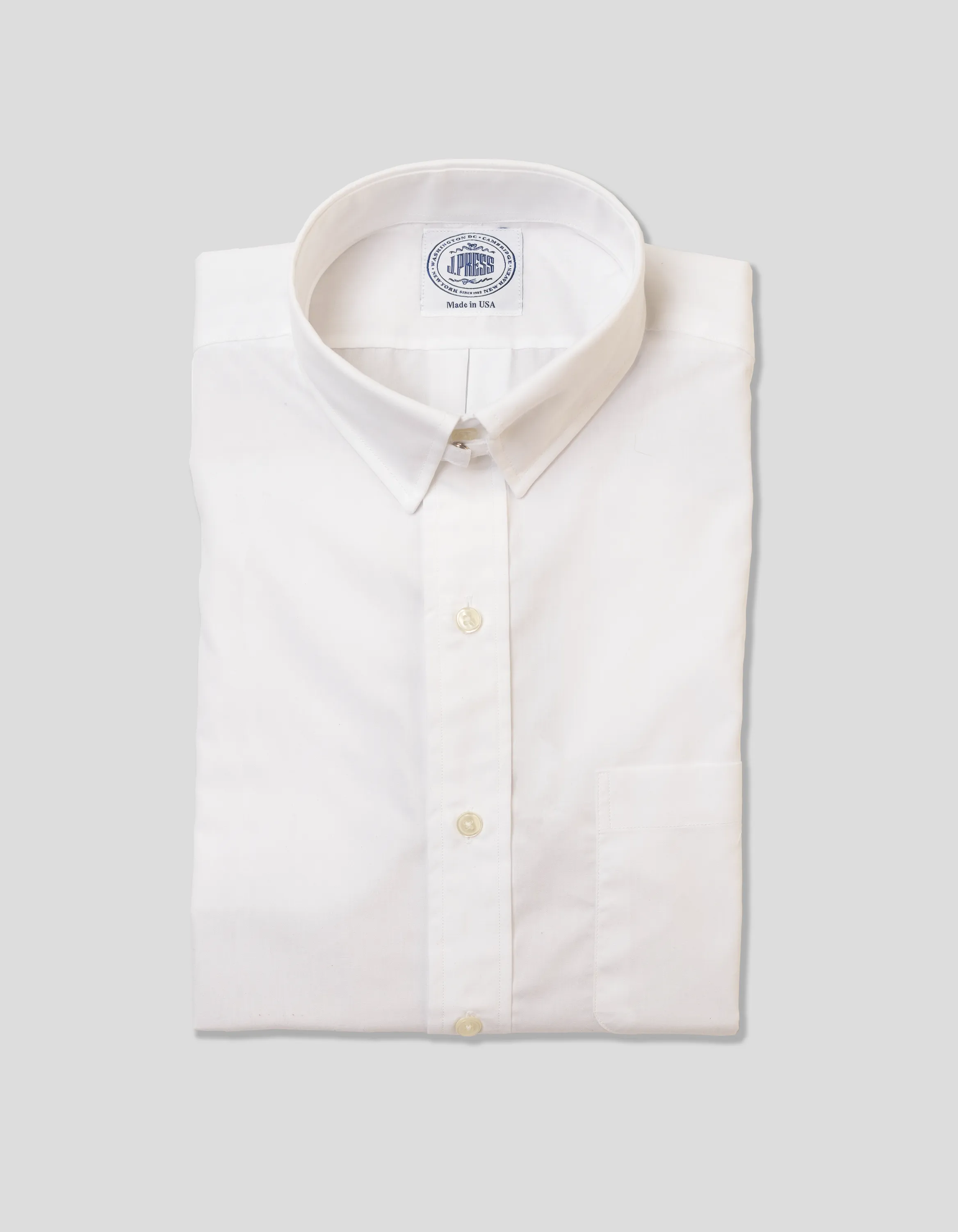 Made-in-USA Solid White Broadcloth Snap Tab Collar Shirt - Classic Fit sold by J. Press