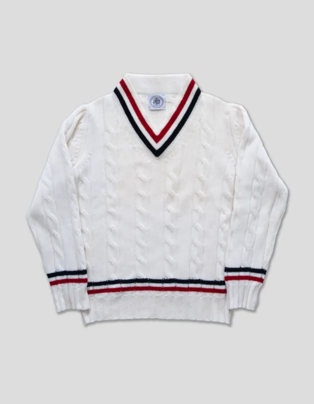 Made in Scotland Cream Wool Cableknit Tennis Sweater made by J. Press