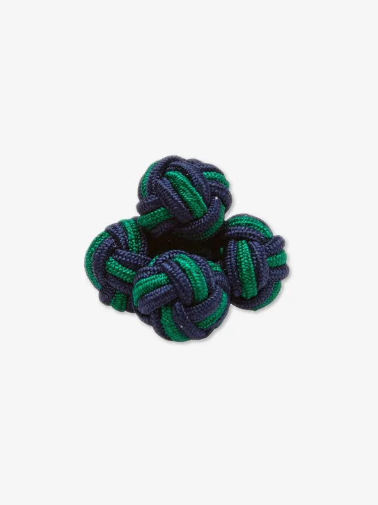 Navy & Green Monkey's Fist Silk Knot Cufflinks sold by J. Press