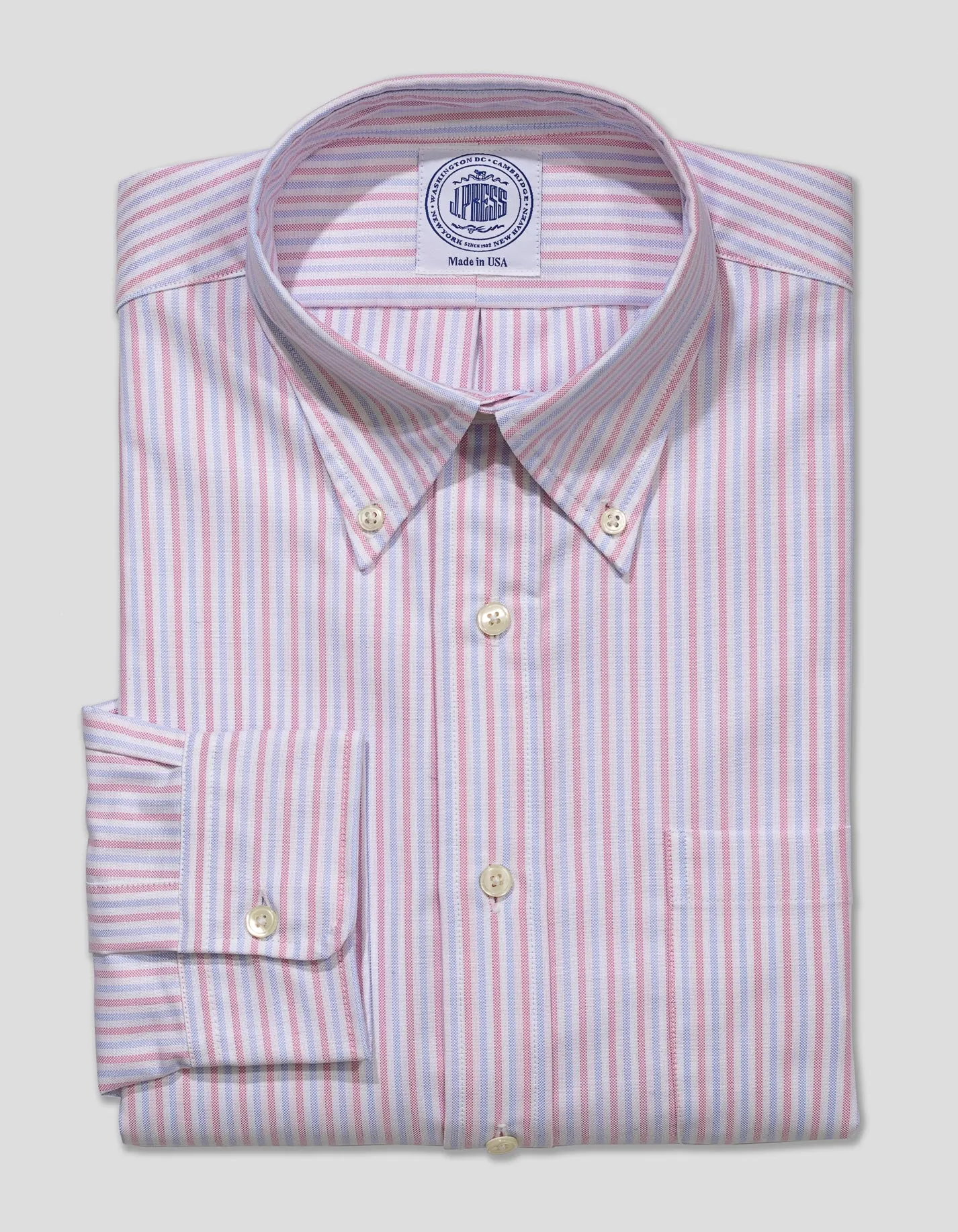 Made-in-USA Blue & Pink Alternating Stripe Oxford Dress Shirt - Classic Fit sold by J. Press