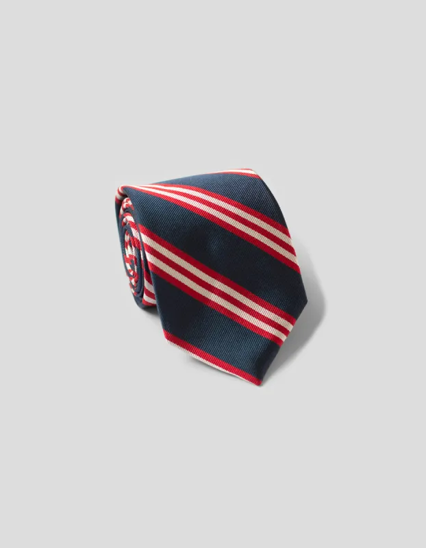 CLASSIC SILK REPP STRIPE STRIPE TIE - NAVY/RED/SILVER sold by J. Press