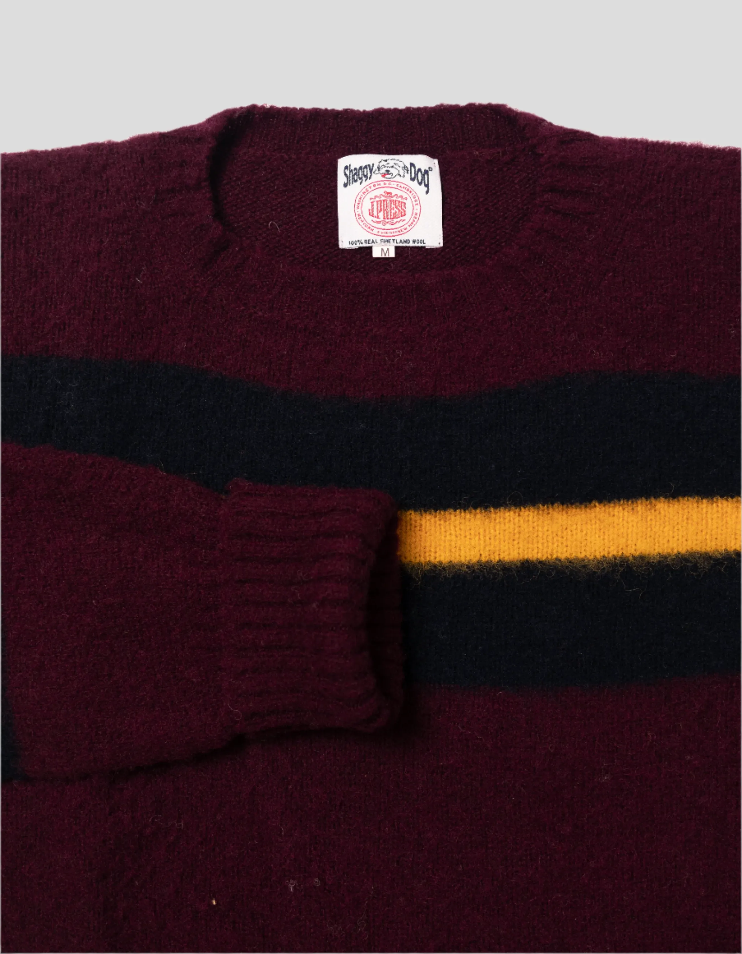 Made-in-Scotland Burgundy, Navy & Gold Shaggy Dog Frame Stripe Sweater - Classic Fit sold by J. Press product image thumbnail 2