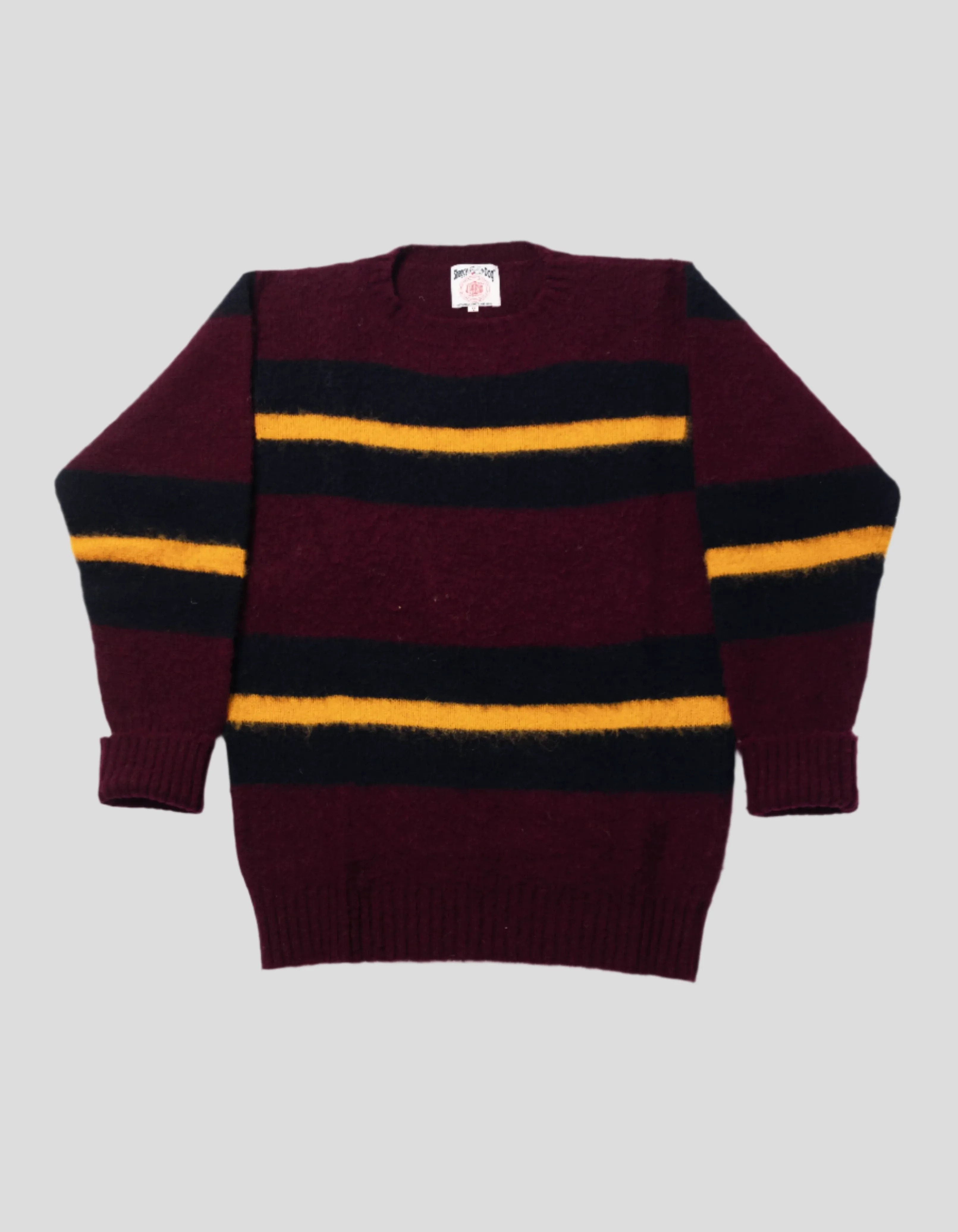 Made-in-Scotland Burgundy, Navy & Gold Shaggy Dog Frame Stripe Sweater - Classic Fit sold by J. Press