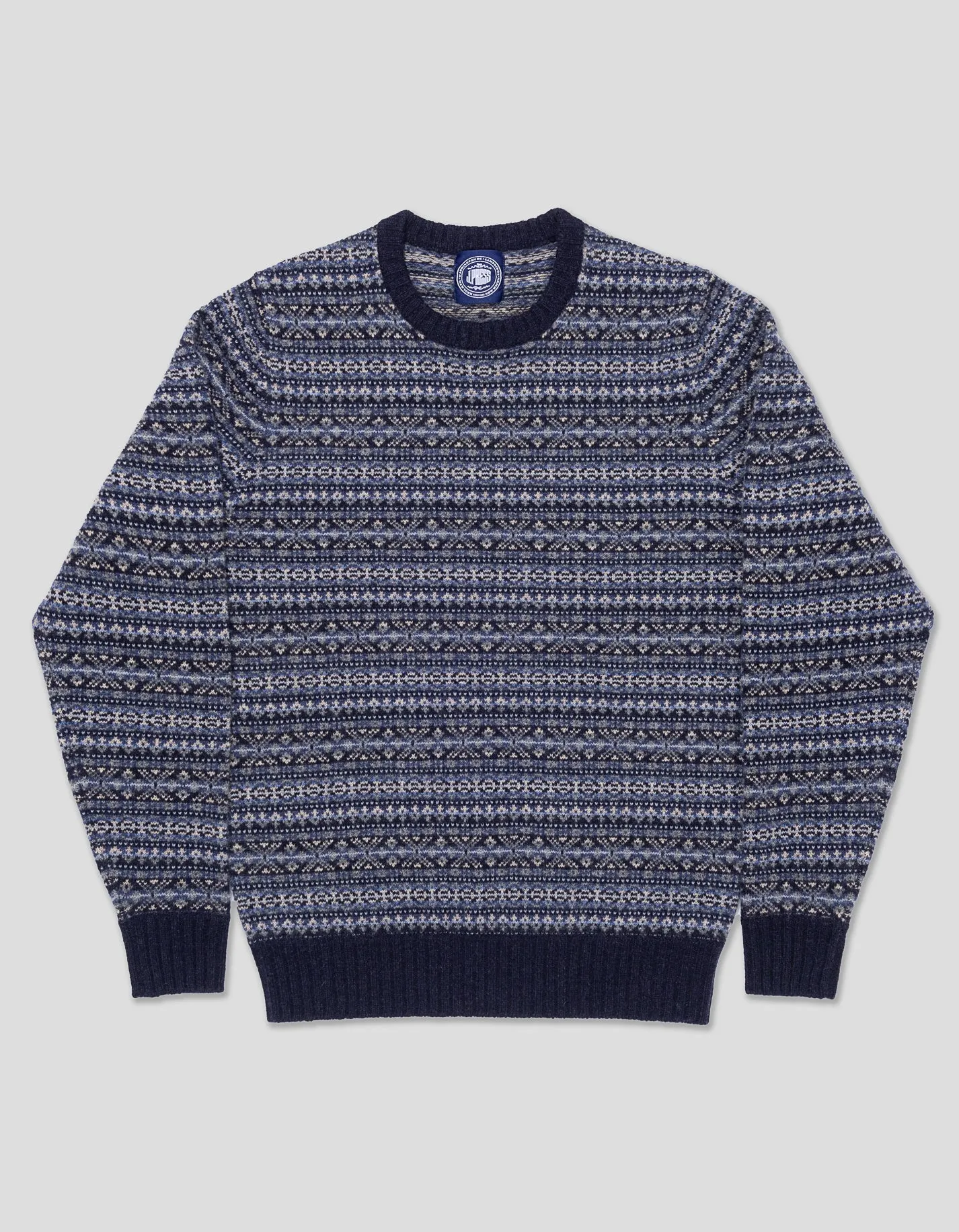 LAMBSWOOL FAIR ISLE CREW NECK SWEATER - BLUE sold by J. Press