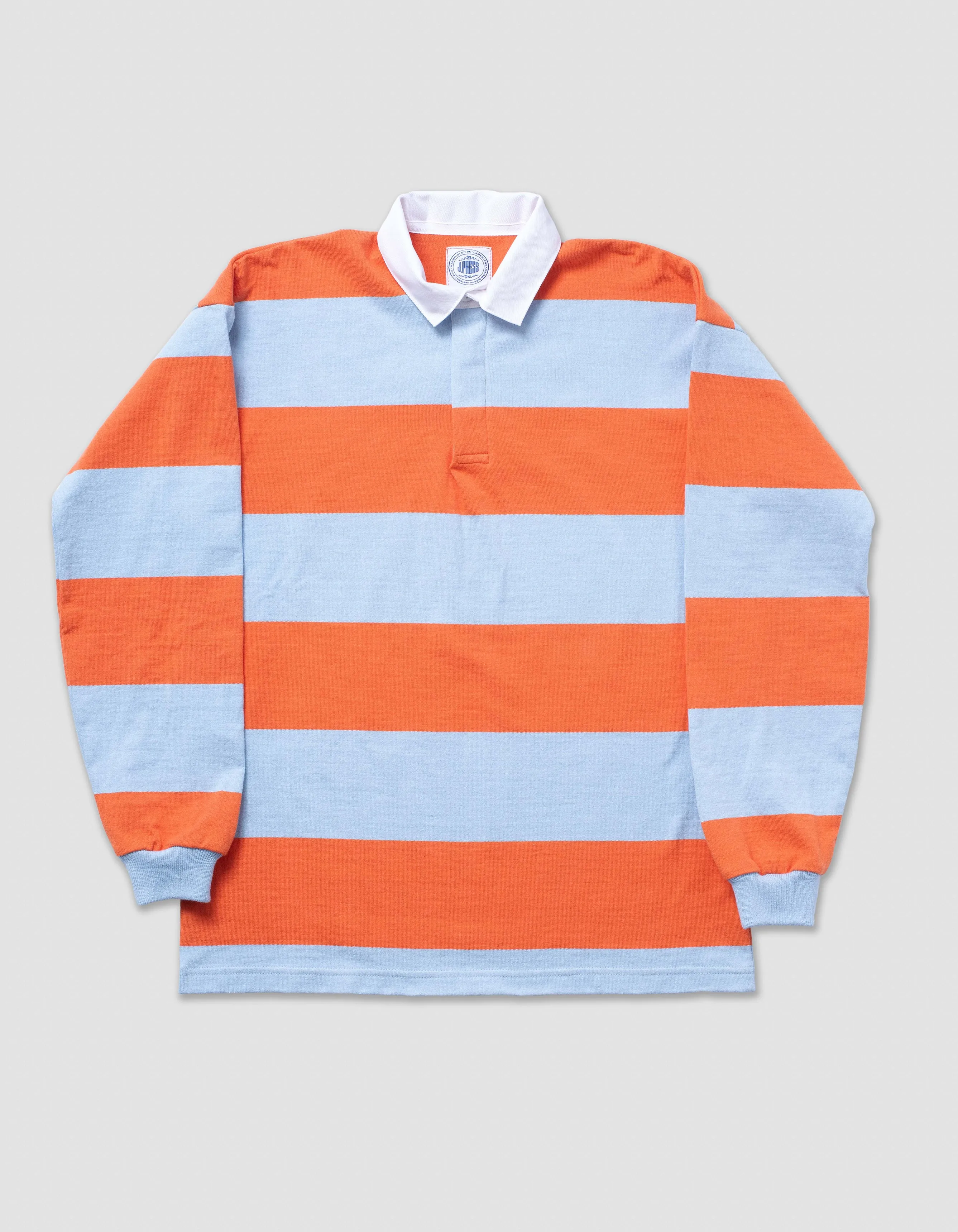CLASSIC STRIPE RUGBY SHIRT - LIGHT BLUE/ORANGE sold by J. Press