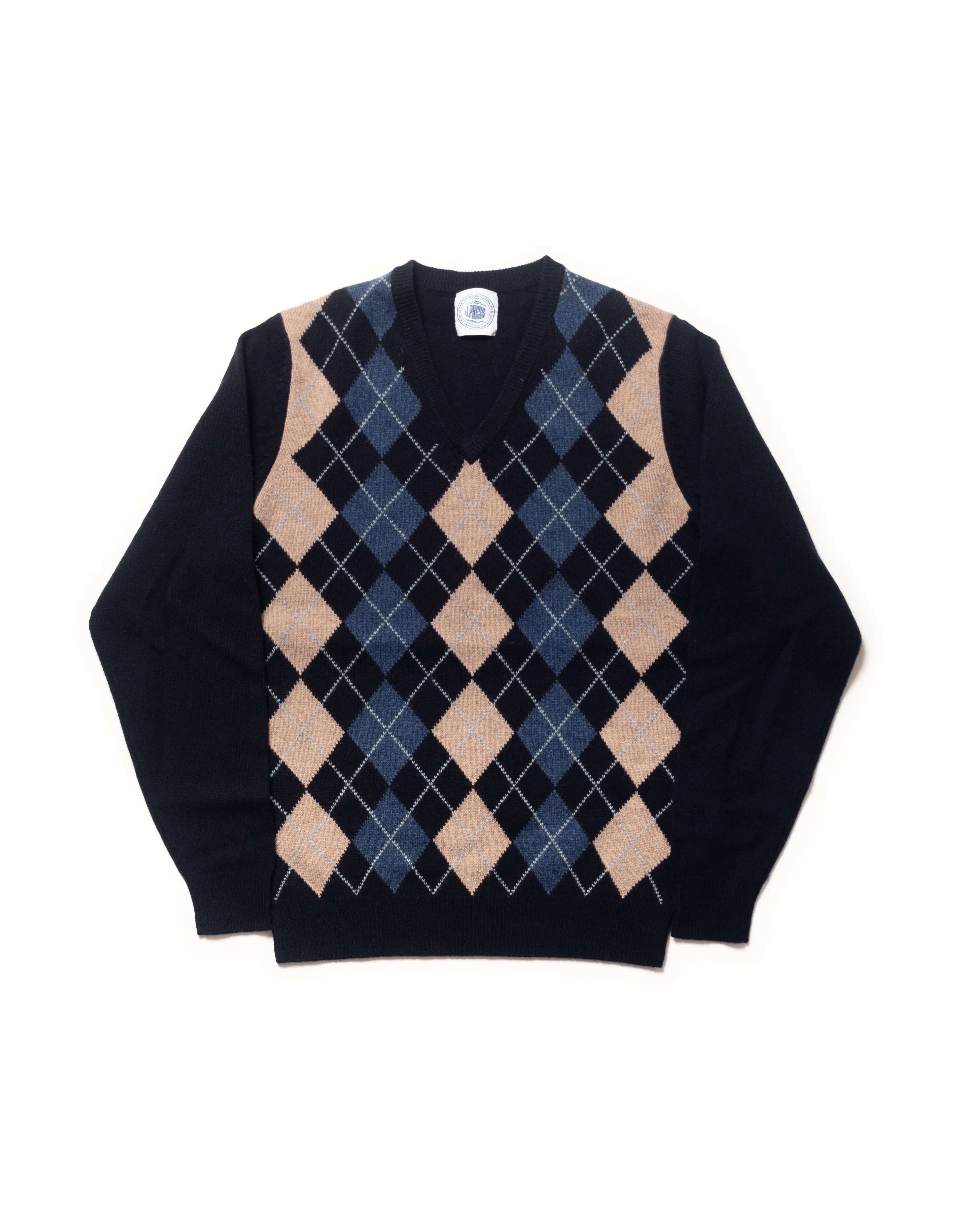 LAMBSWOOL ARGYLE V NECK SWEATER - NAVY/TAN sold by J. Press