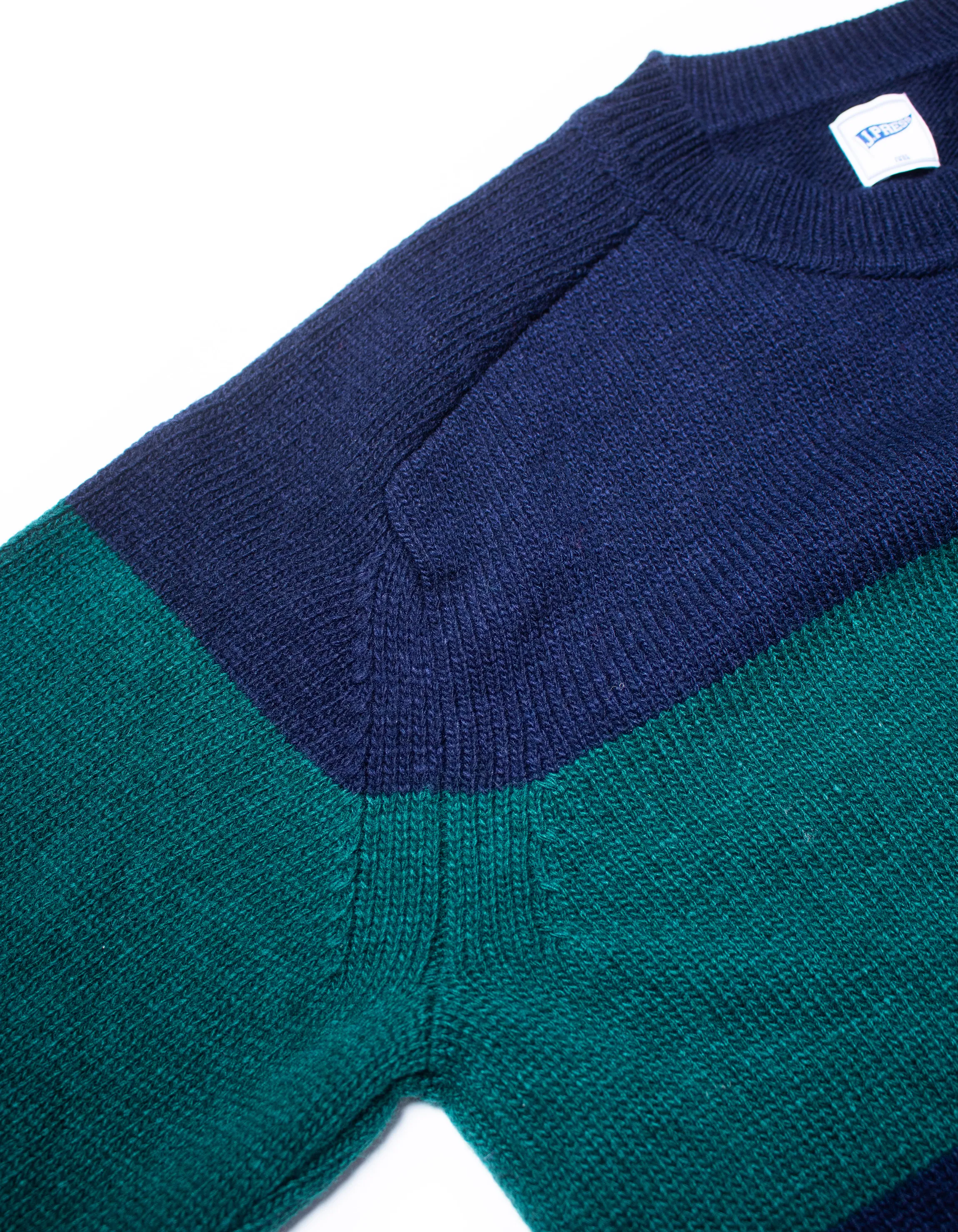 Green & Navy Rugby Stripe Crewneck Wool Sweater - Trim Fit sold by J. Press product image thumbnail 3
