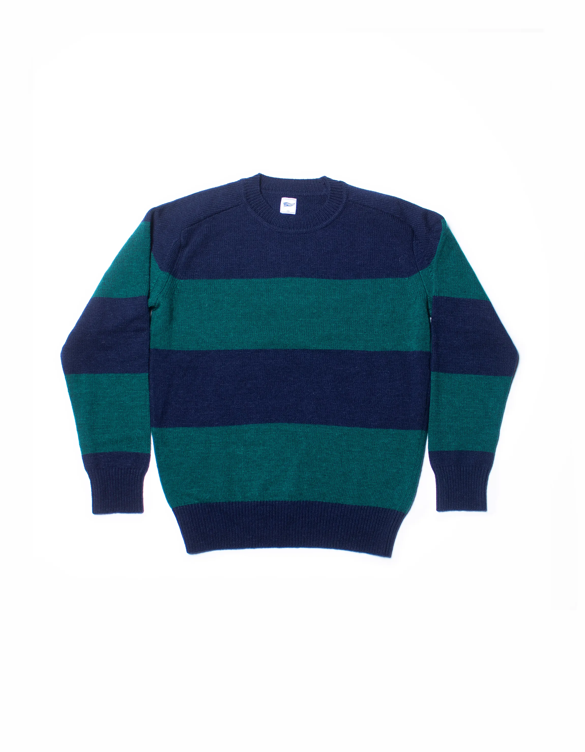 Green & Navy Rugby Stripe Crewneck Wool Sweater - Trim Fit sold by J. Press