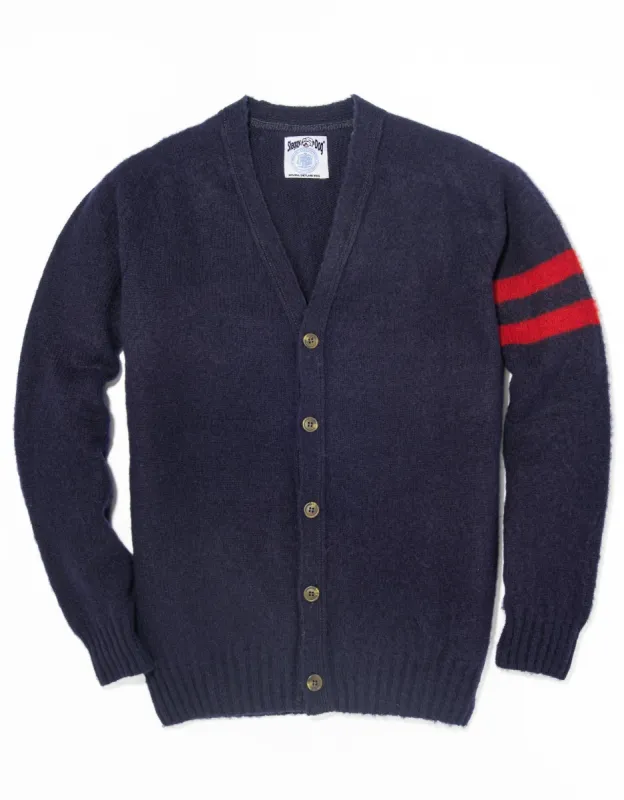 Made-in-Scotland Navy Shaggy Dog University Cardigan sold by J. Press
