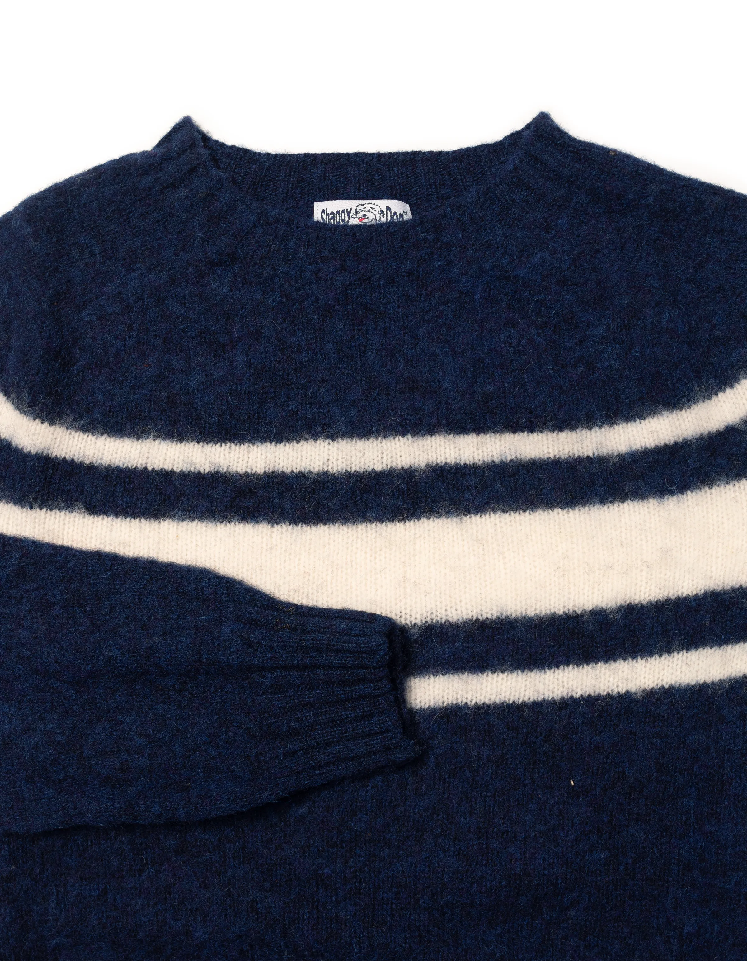 Made-in-Scotland Dark Blue Chest Stripe Shaggy Dog Sweater - Trim Fit sold by J. Press product image thumbnail 2