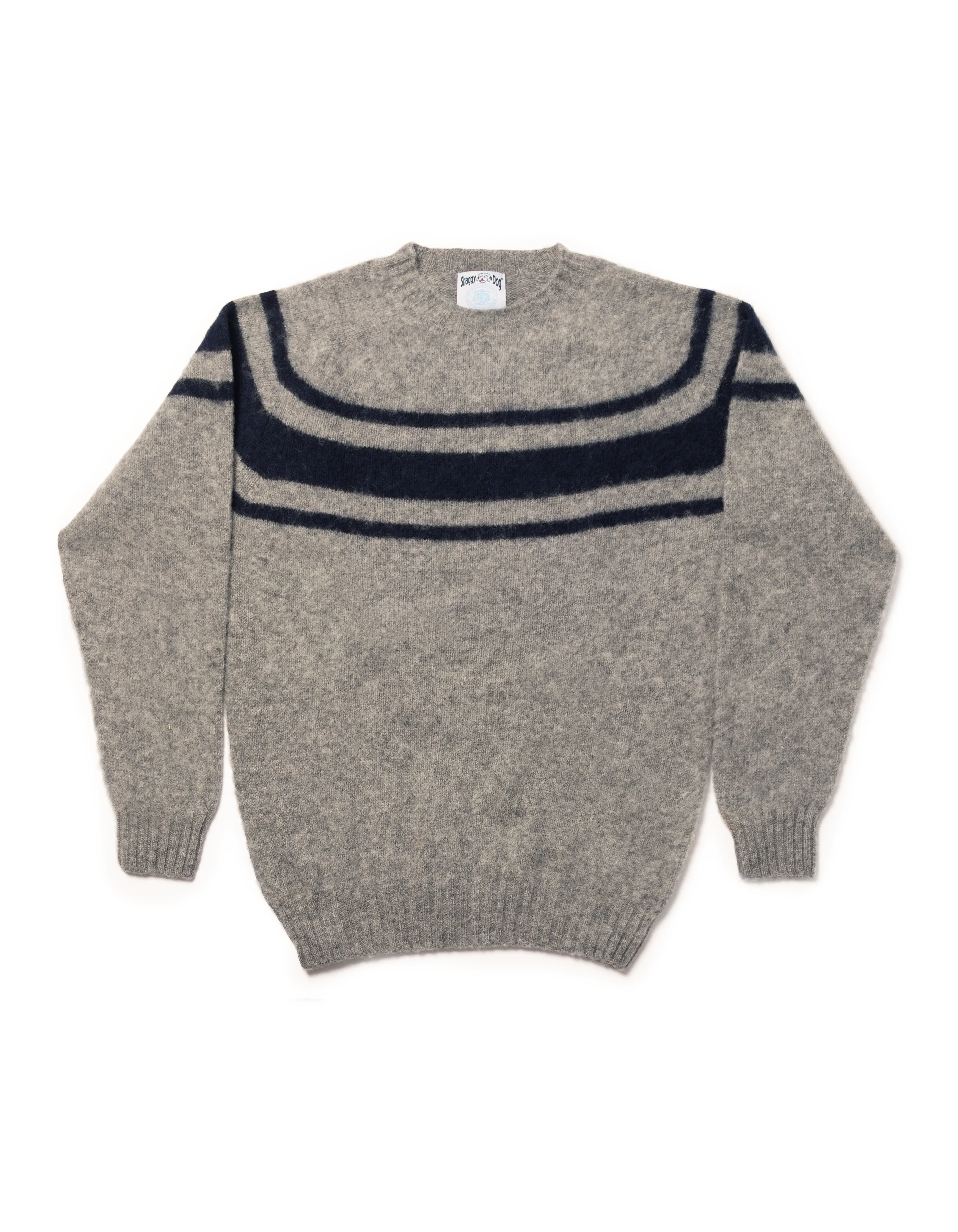 Made-in-Scotland Grey Chest Stripe Shaggy Dog Sweater - Trim Fit sold by J. Press
