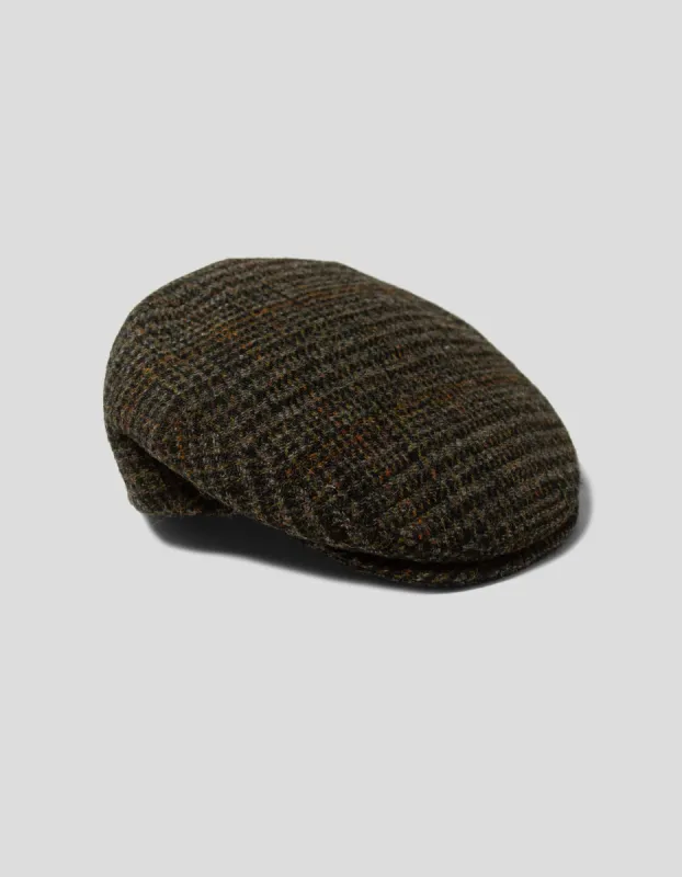 Made-in-Italy Olive Glen Plaid Harris Tweed Ivy Cap sold by J. Press