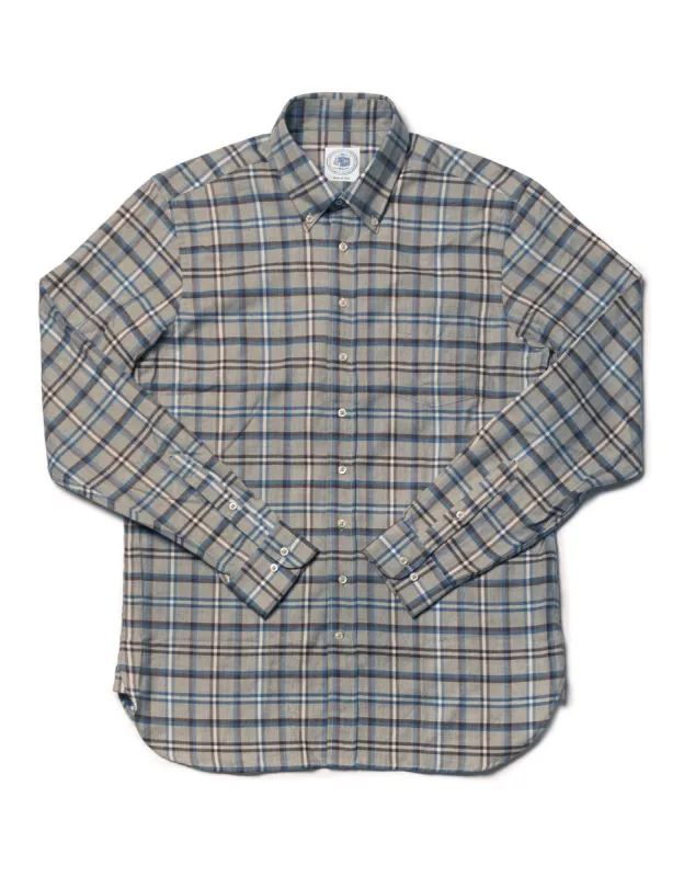 GREY WITH BROWN/NAVY PANE COTTON/WOOL LONGSLEEVE SPORT SHIRT sold by J. Press