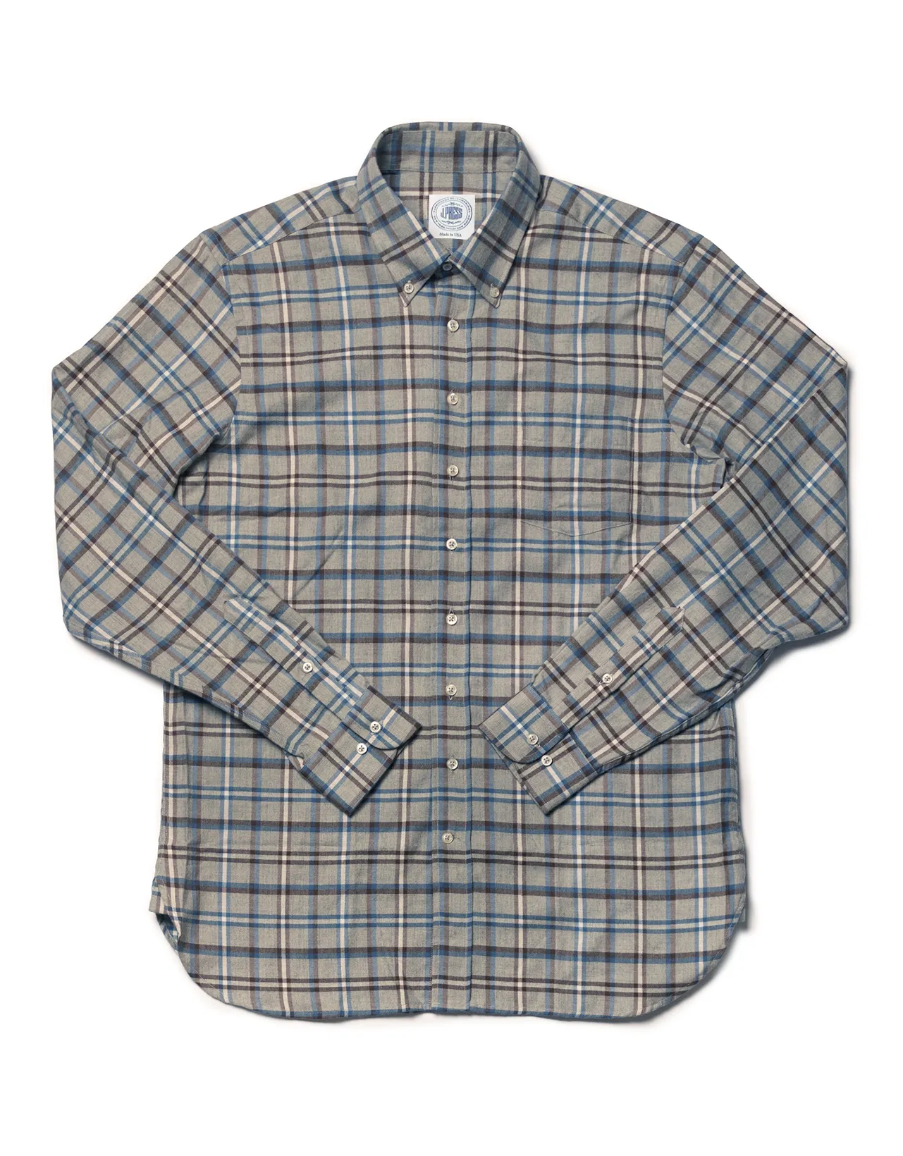 GREY WITH BROWN/NAVY PANE COTTON/WOOL LONGSLEEVE SPORT SHIRT sold by J. Press