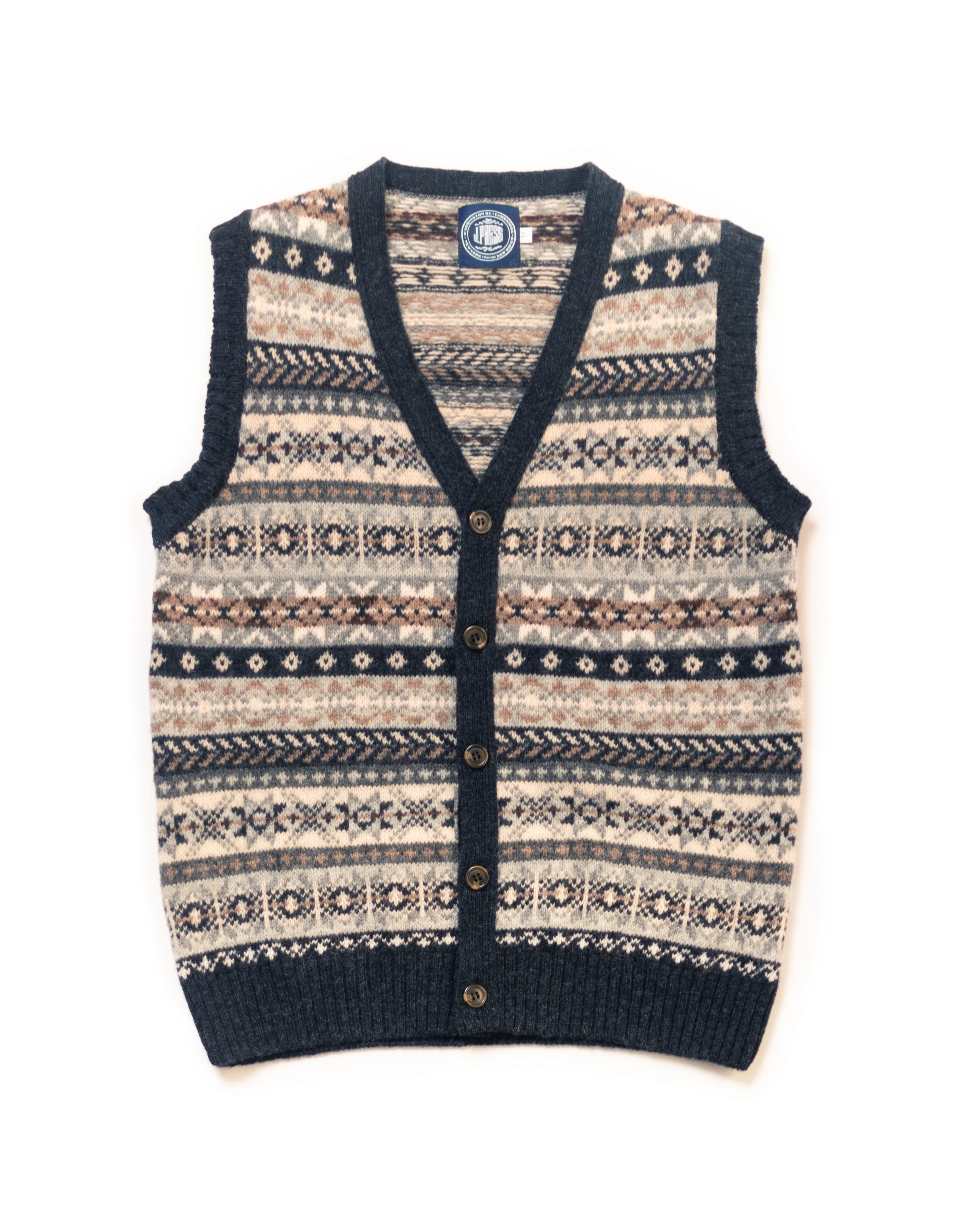 Made-in-Scotland Charcoal Fair Isle Cardigan Vest sold by J. Press