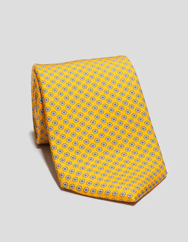 Made-in-England Gold Printed Foulard Silk Tie sold by J. Press
